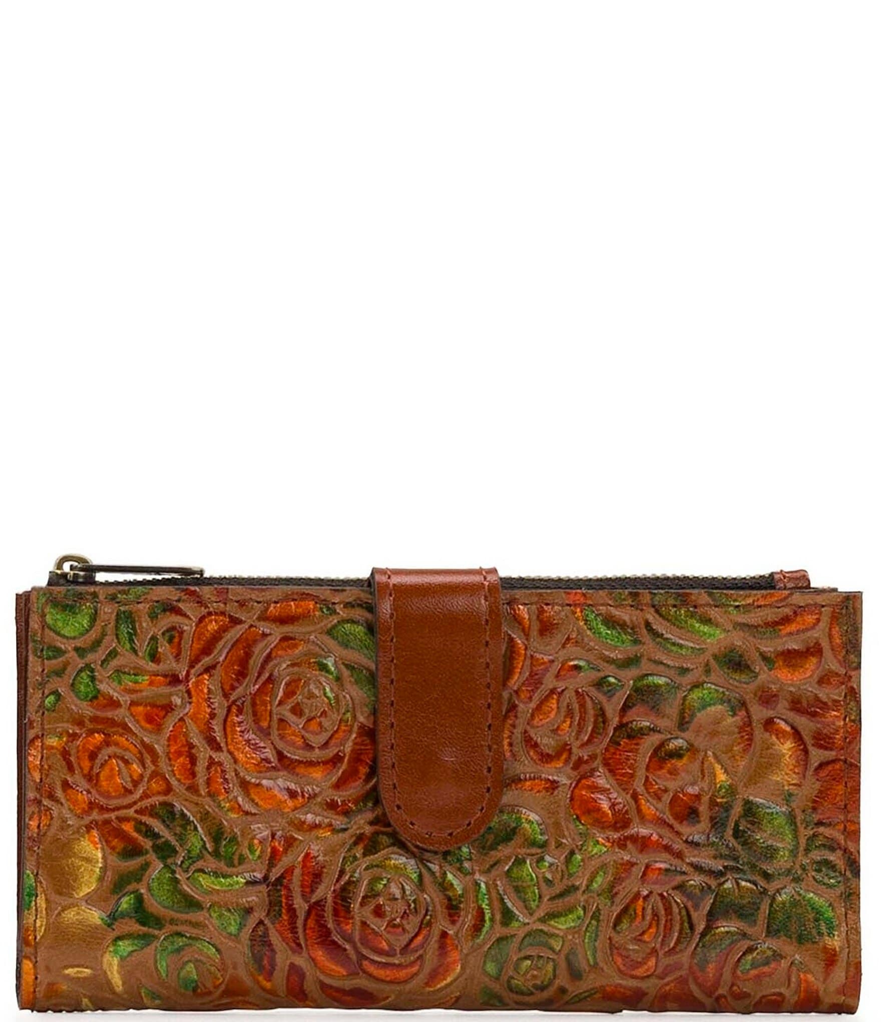 Patricia Nash Nazari Leather Bifold Wallet Floral FRID discount Protection Brown Multi