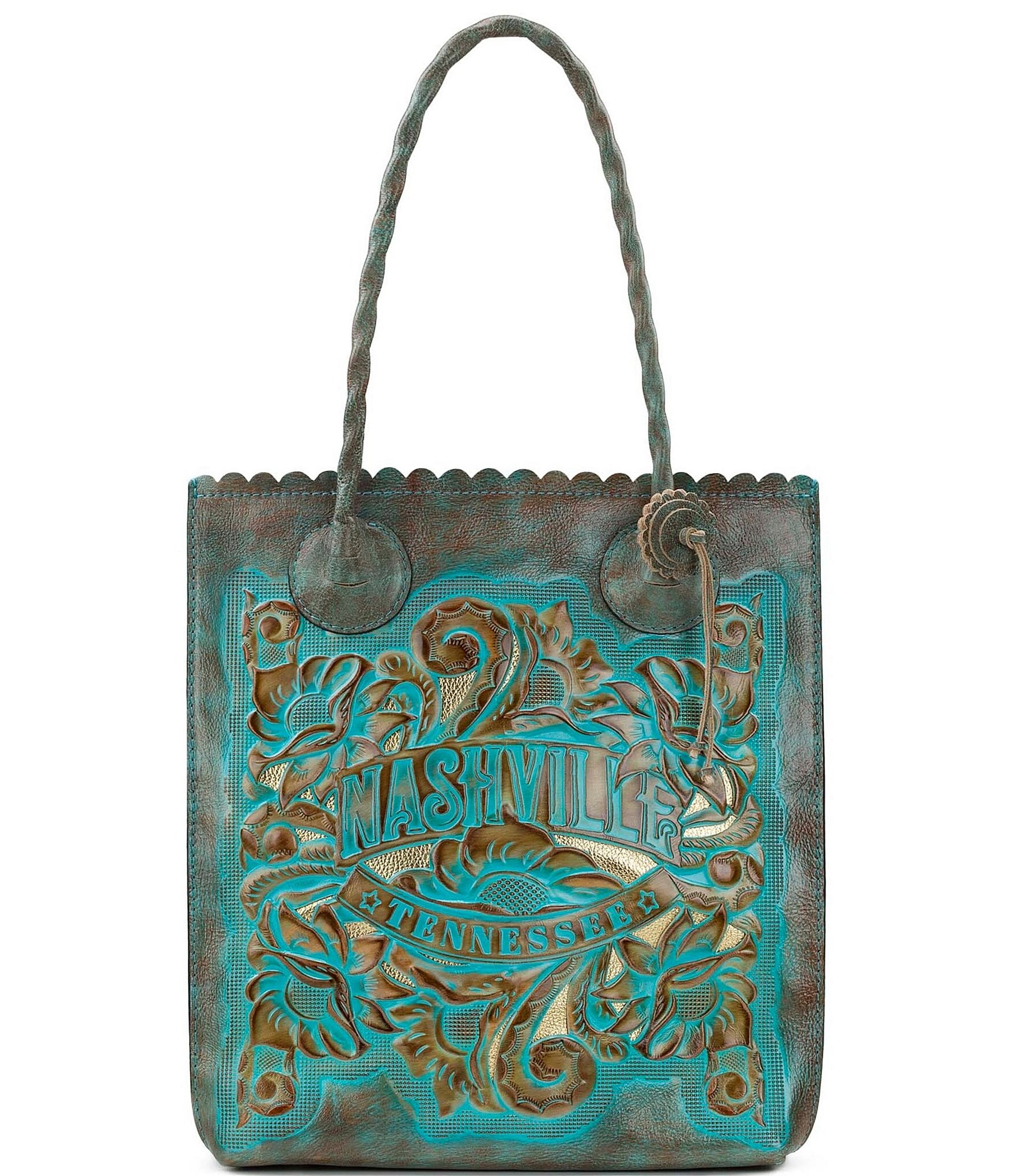 Patricia Nash Cavo Nashville Tennessee Turquoise Embossed Leather Tote Bag