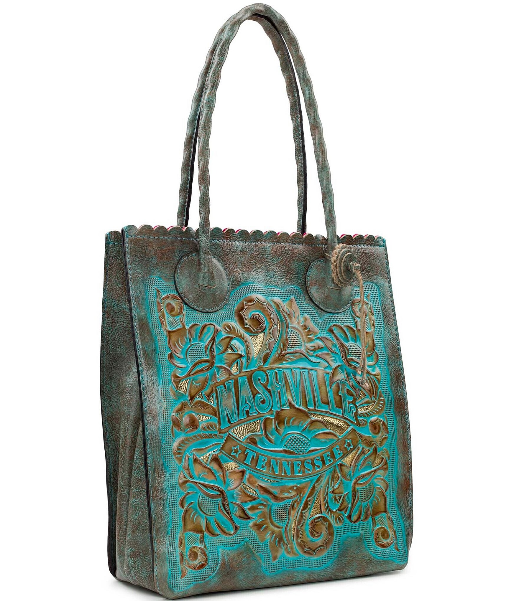 Patricia Nash Cavo Nashville Tennessee Turquoise Embossed Leather Tote Bag