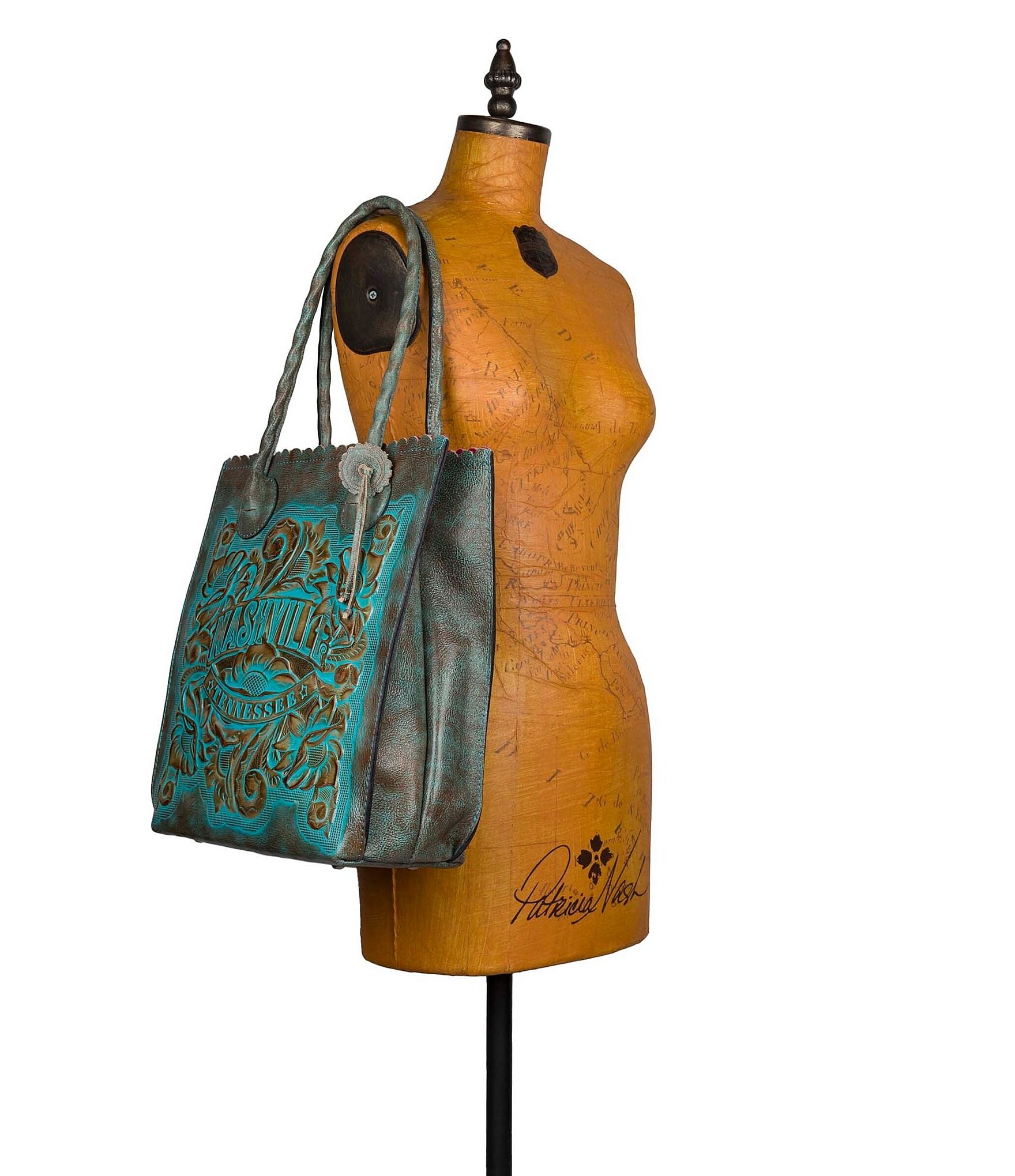 Patricia Nash Cavo Nashville Tennessee Turquoise Embossed Leather Tote Bag