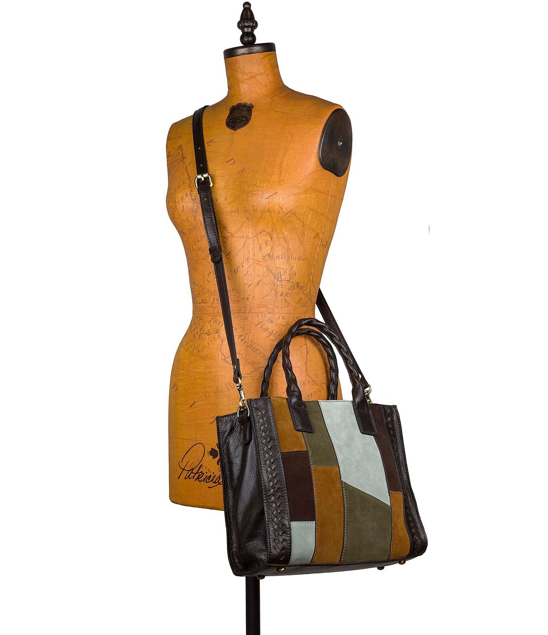 Patricia Nash Curry Suede Patchwork Satchel Bag