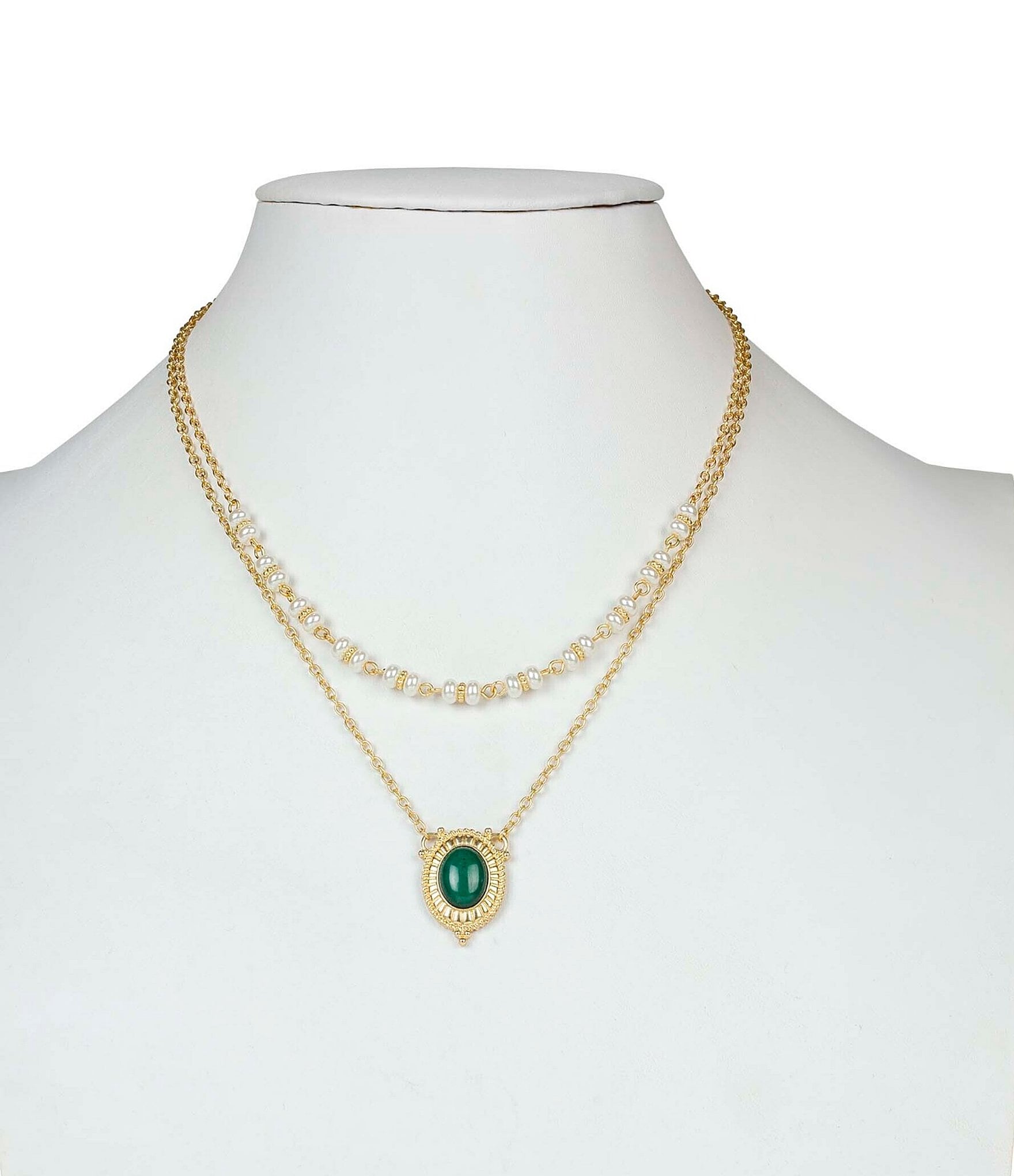 Patricia Nash Green can Pearl Short Multi Strand Necklace