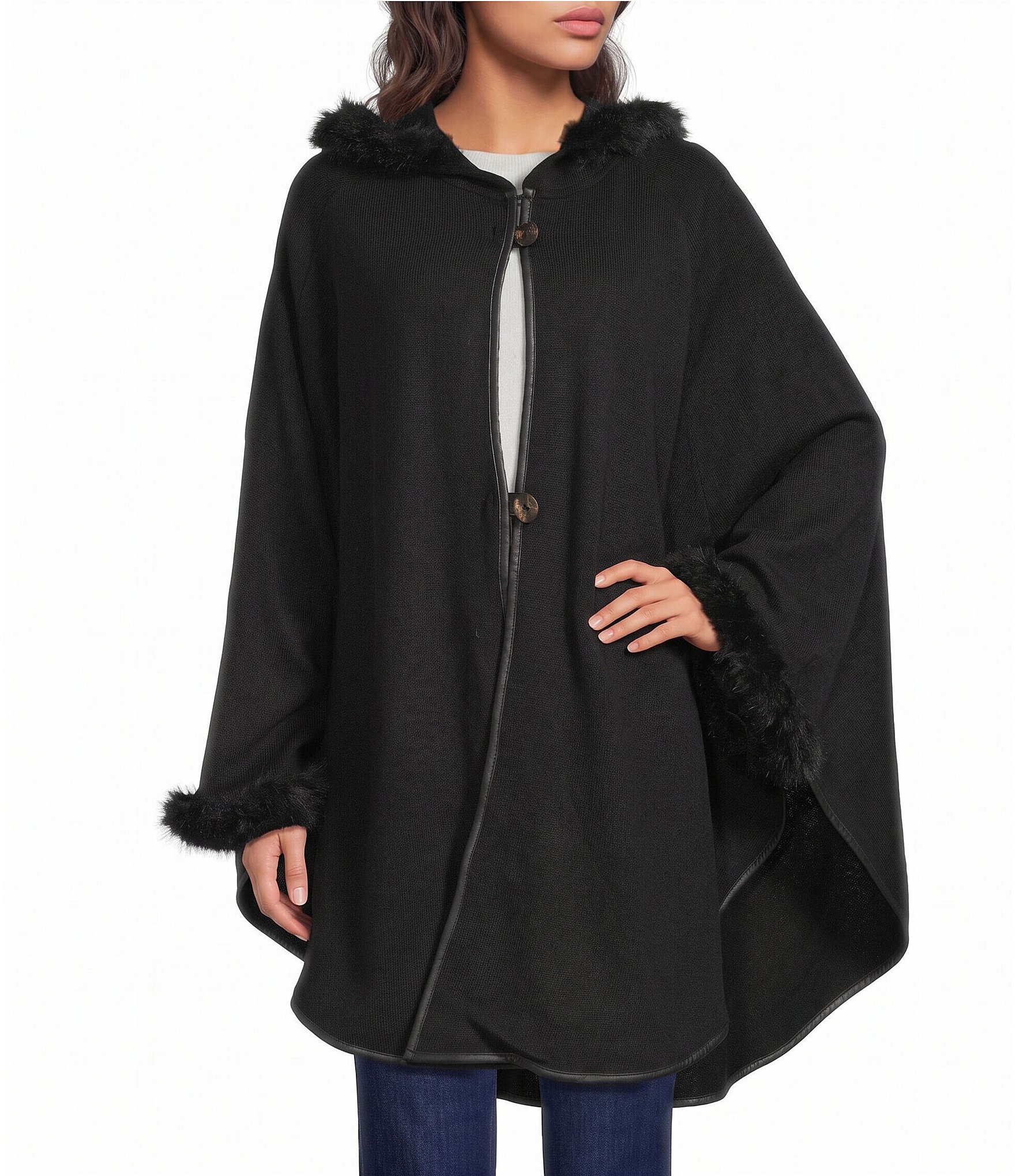 Patricia Nash Hooded Cape with Faux Fur