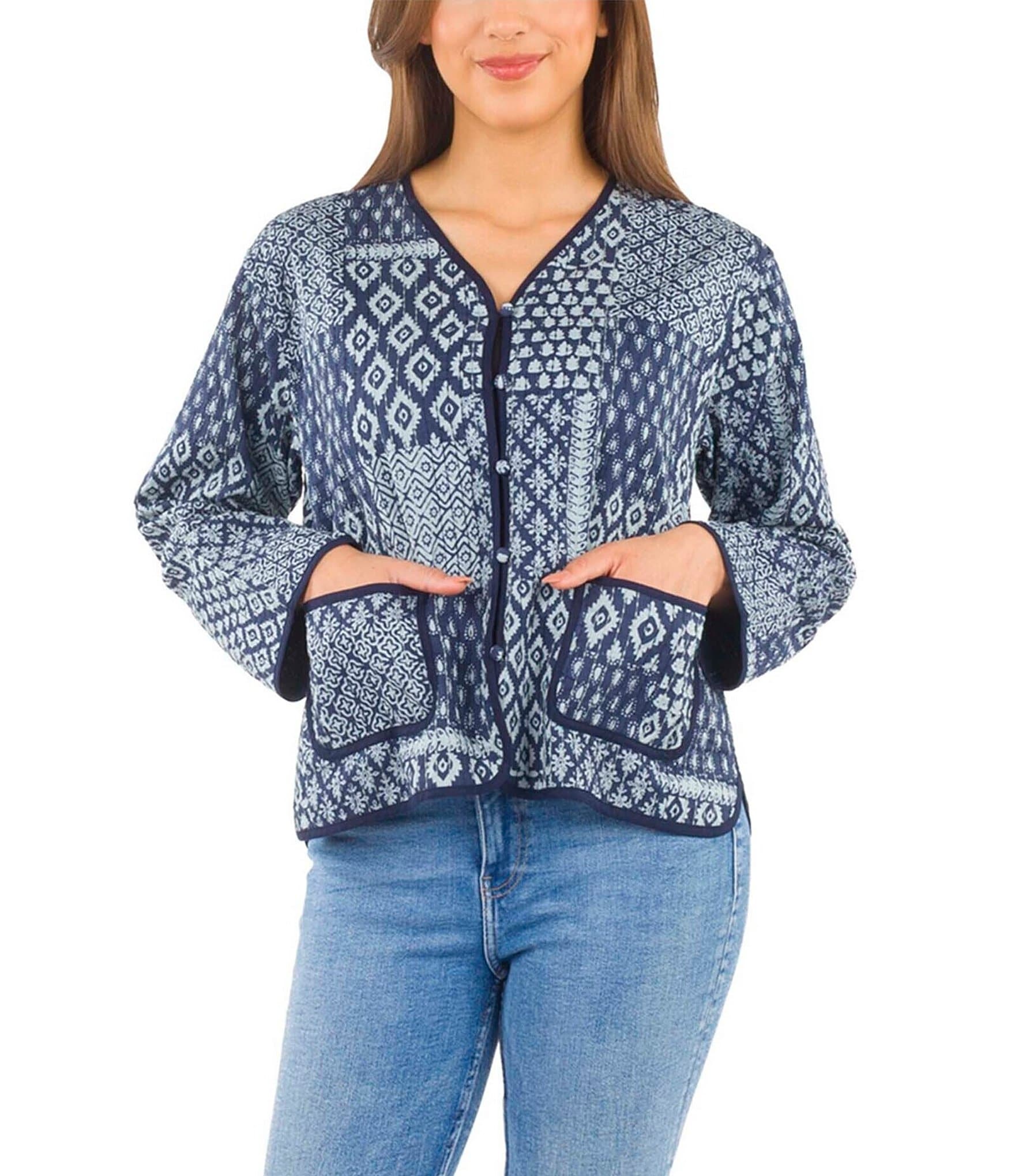 Patricia Nash Kantha Short Patchwork Front Pocket Jacket