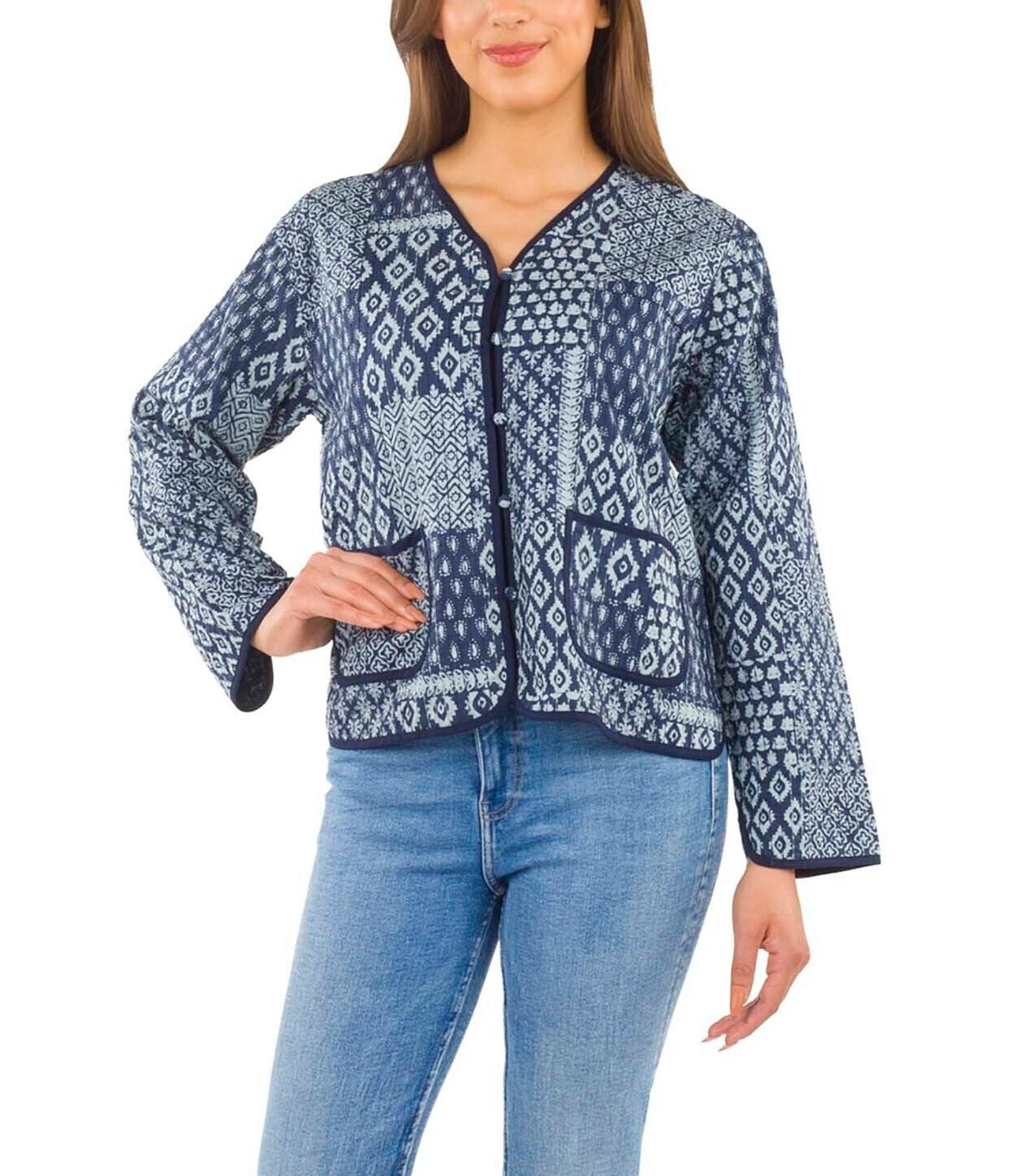 Patricia Nash Kantha Short Patchwork Front Pocket Jacket