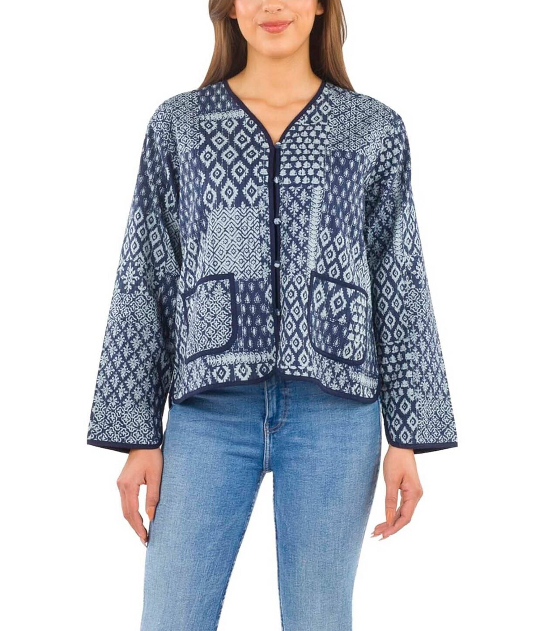 Patricia Nash Kantha Short Patchwork Front Pocket Jacket