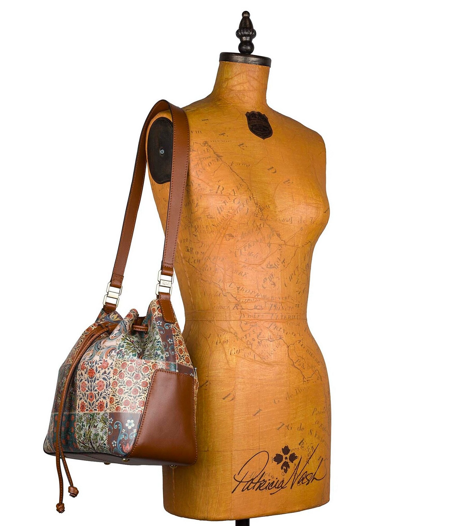 Patricia Nash Nordic Floral Patchwork Bellamy Drawstring Shoulder Bag