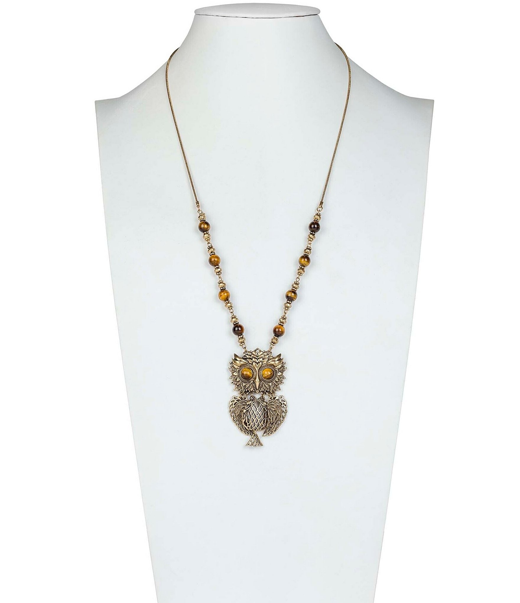 Patricia Nash Owl Bead Long Pendant Necklace