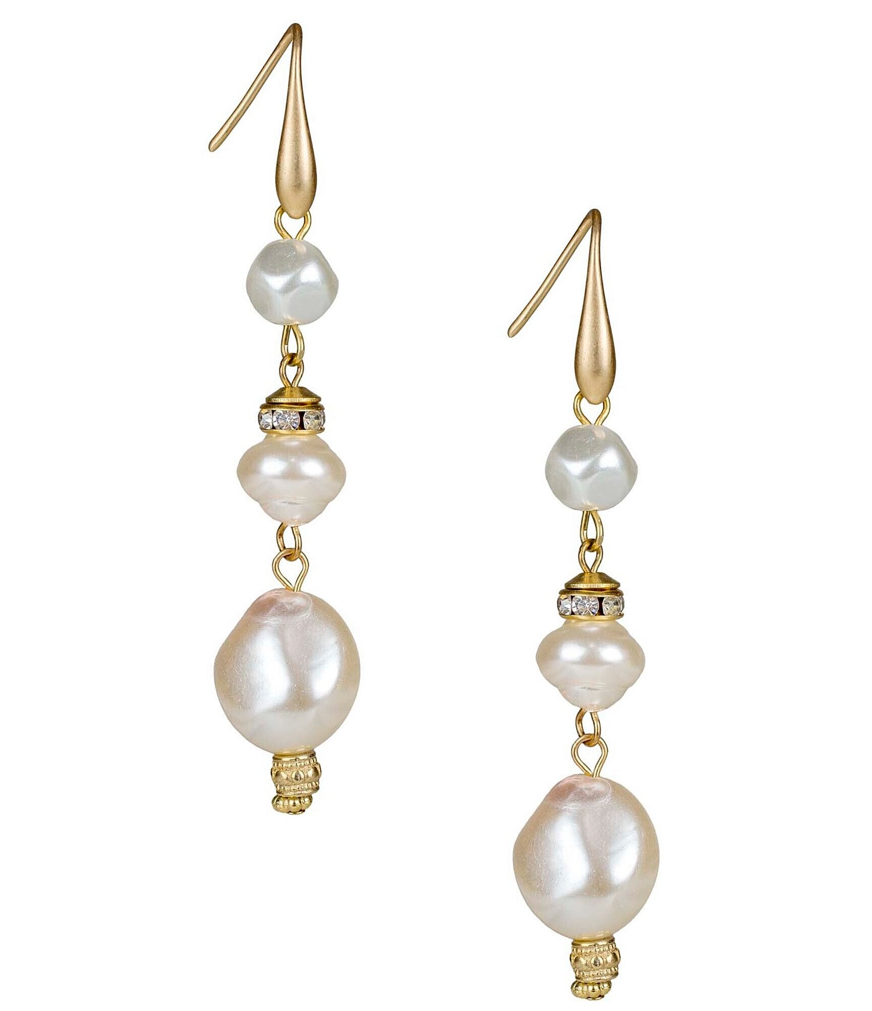 Patricia Nash Pearl And Gold Bead Drop Earrings 