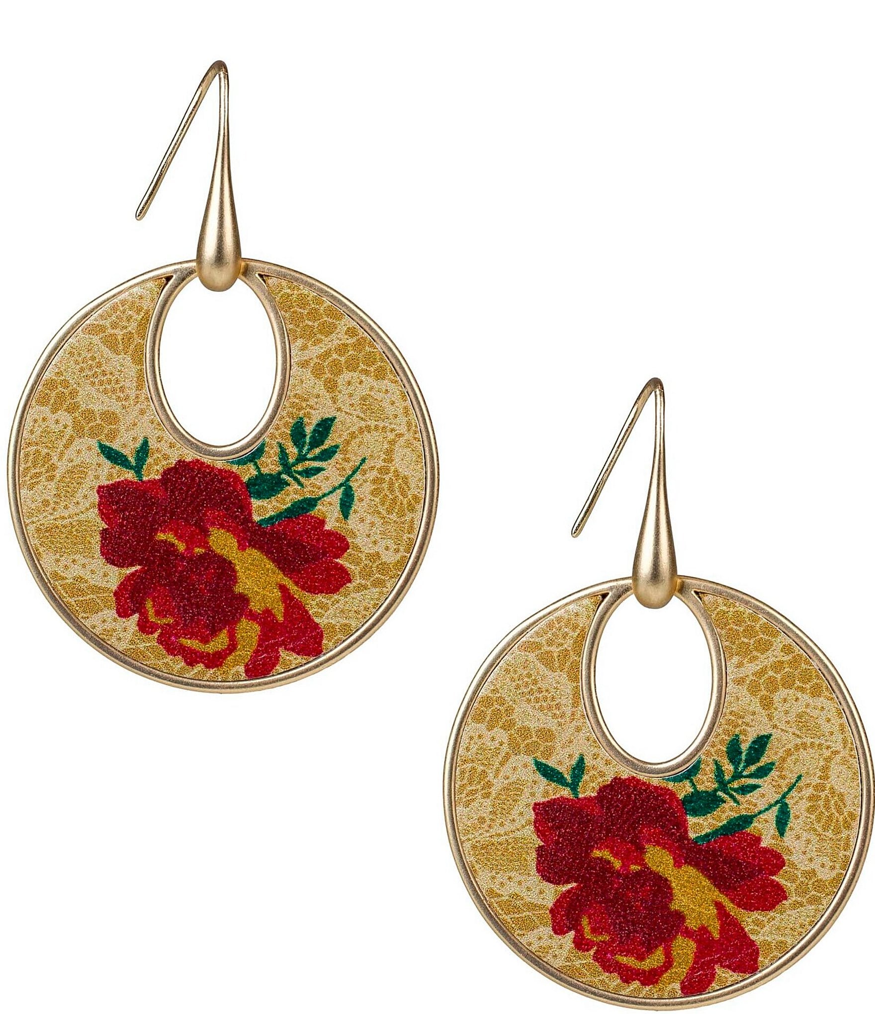 Patricia Nash Red Floral Leather Drop Earrings