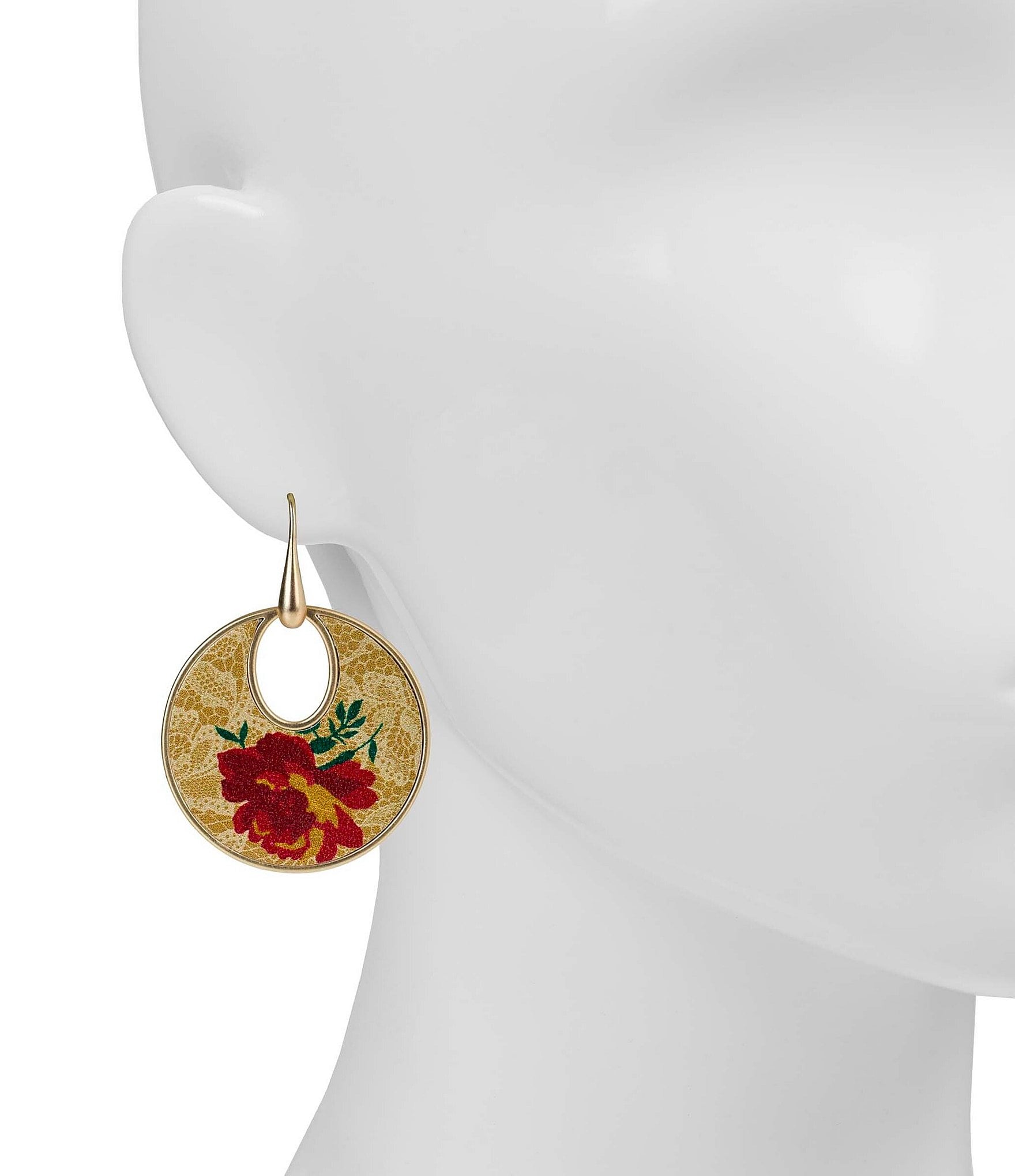 Patricia Nash Red Floral Leather Drop Earrings