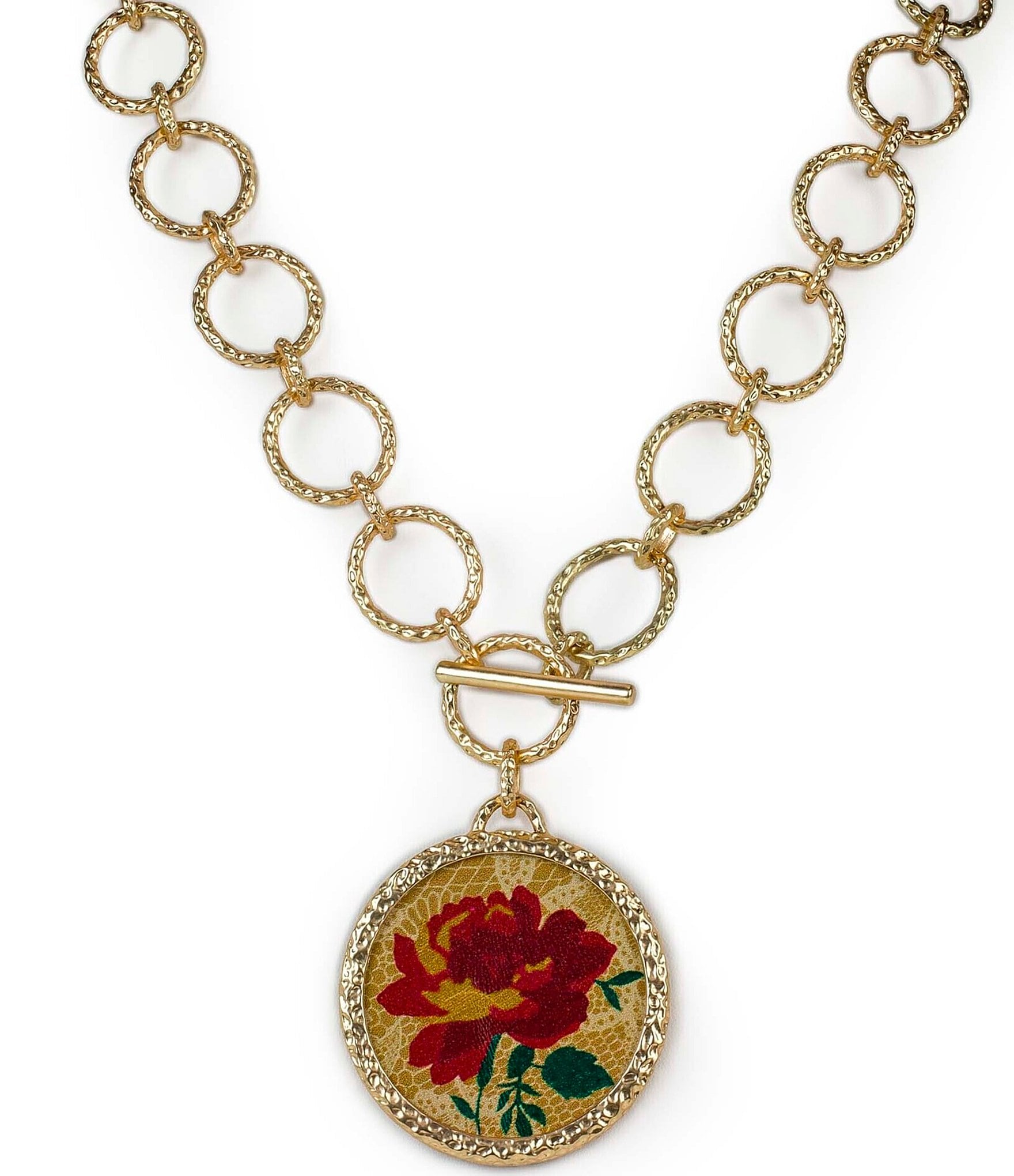 Patricia Nash Red Floral Leather Short Pendant Necklace