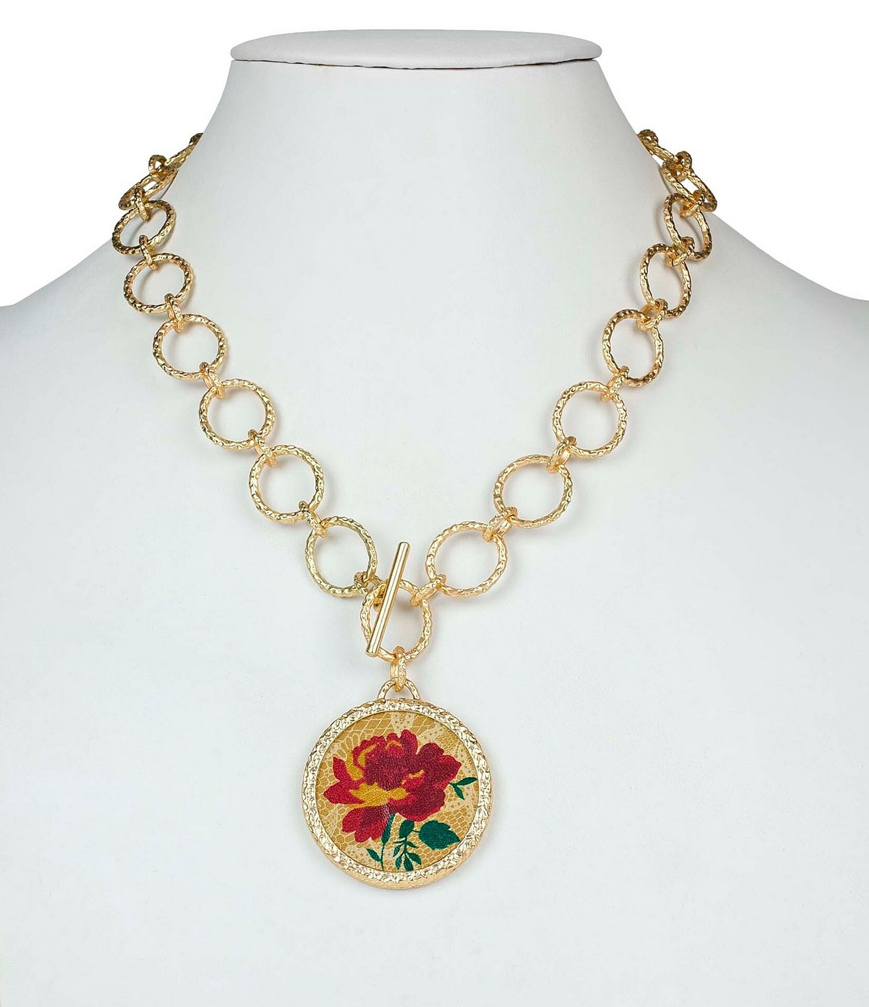 Patricia Nash Red Floral Leather Short Pendant Necklace