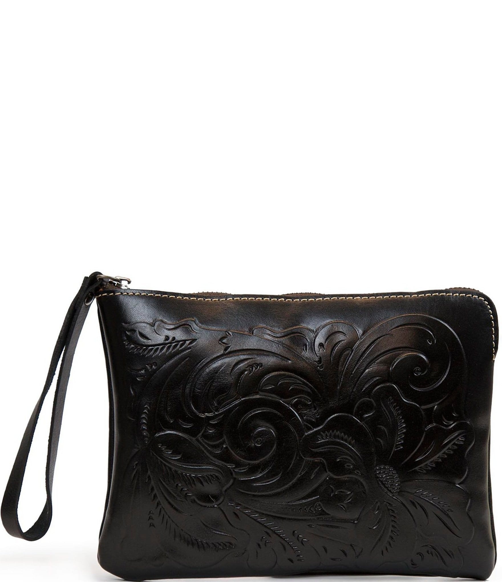 Patricia Nash Rose Tooling Collection Cassini Floral-Embossed Leather Wristlet Clutch