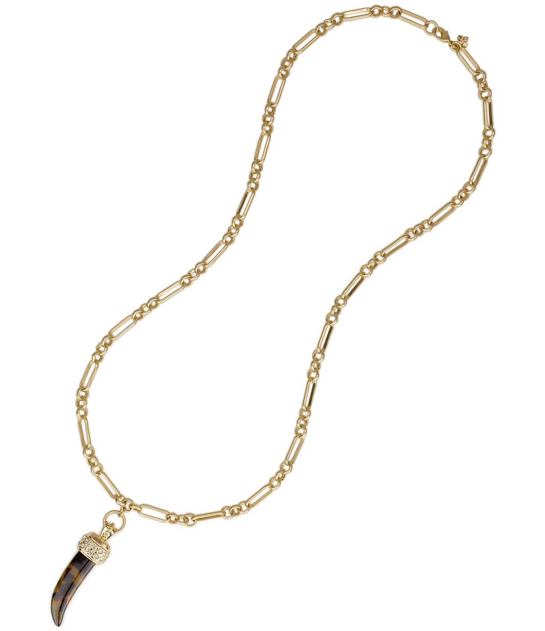 Patricia Nash Tortoise Horn Chain Long Pendant Necklace