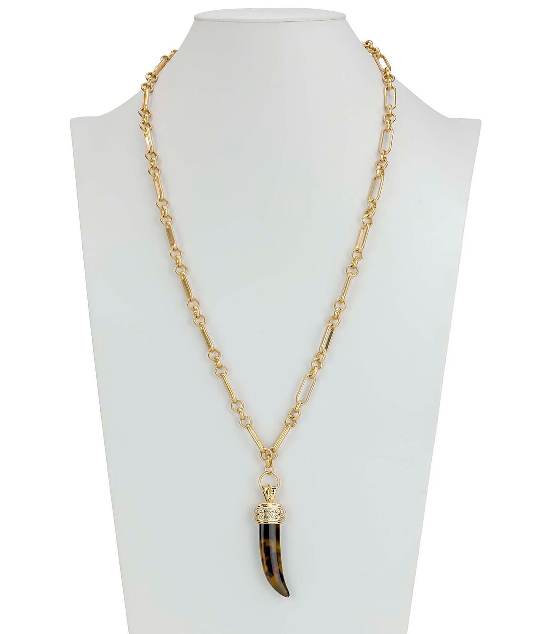 Patricia Nash Tortoise Horn Chain Long Pendant Necklace