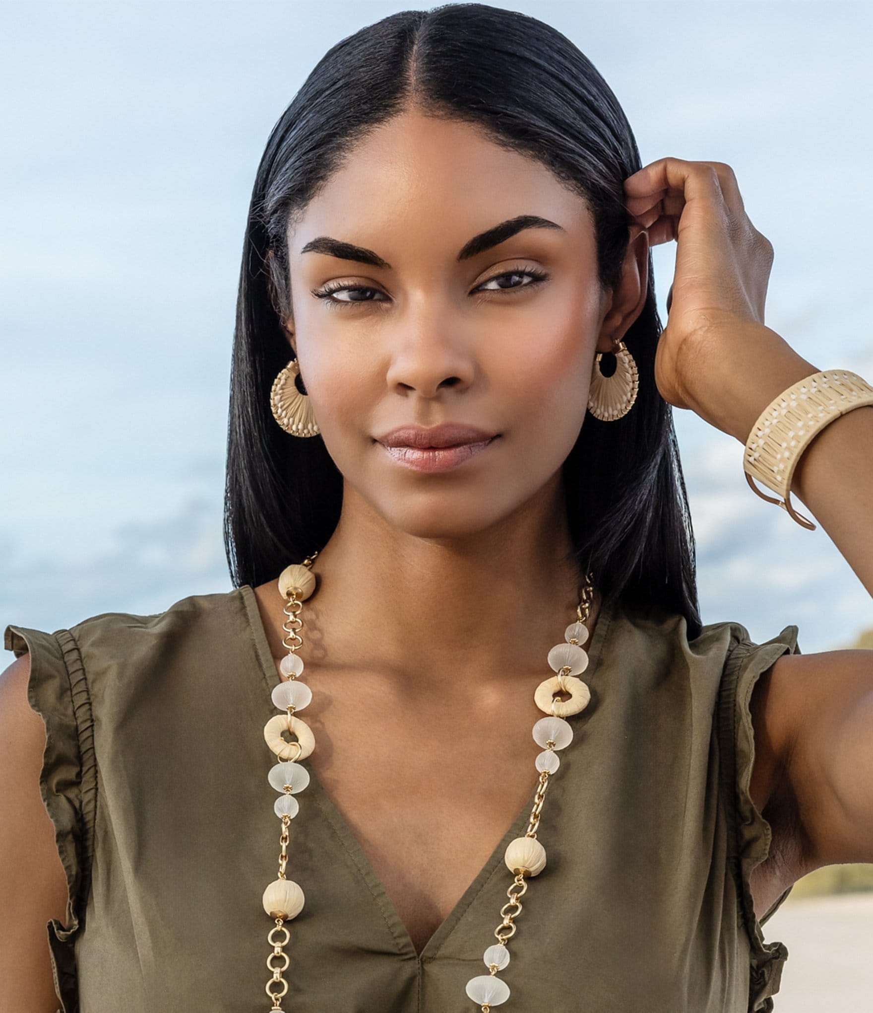 Patricia Nash Raffia Wrapped Ring Hoop Earrings