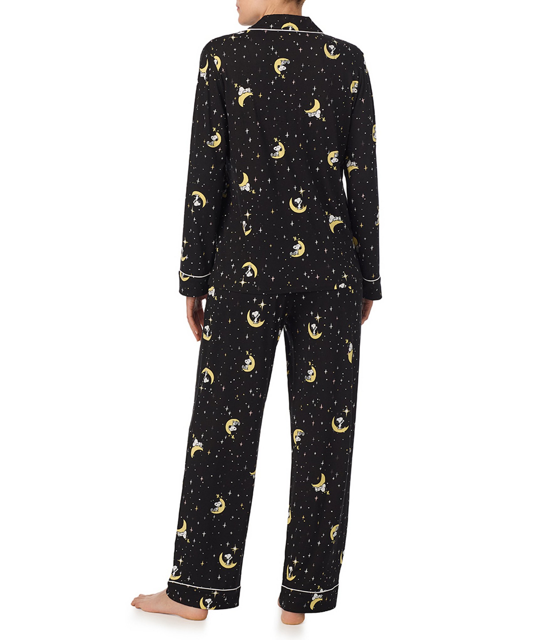 Peanuts Long Sleeve Notch Collar Knit Snoopy & Star Print Pajama Set