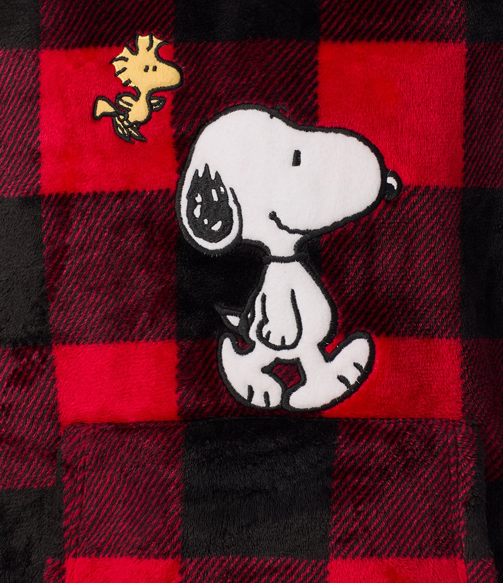 Peanuts Long Sleeve Hooded Plush Checked Print Tunic