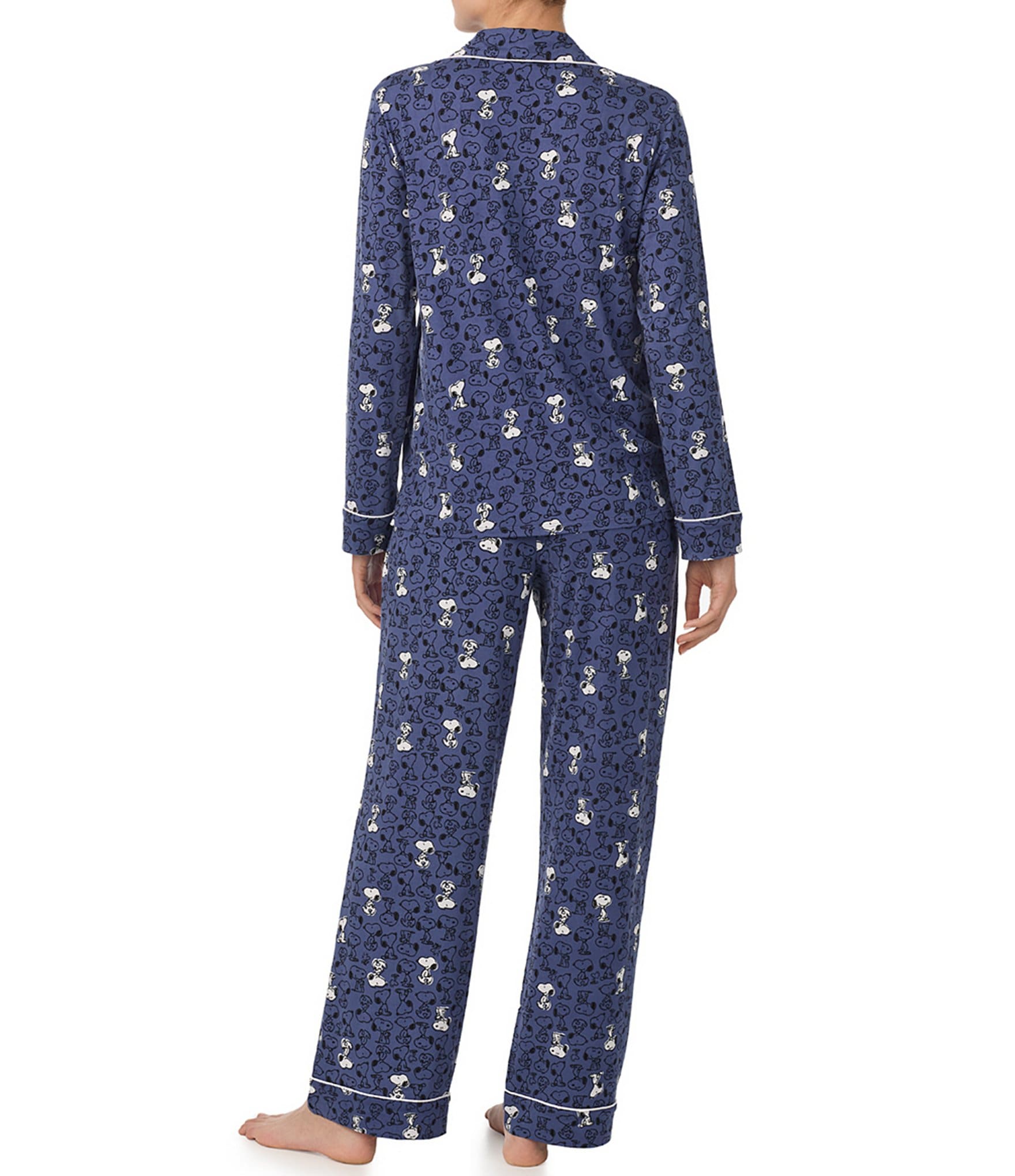 Peanuts Long Sleeve Notch Collar Knit Snoopy Print Pajama Set