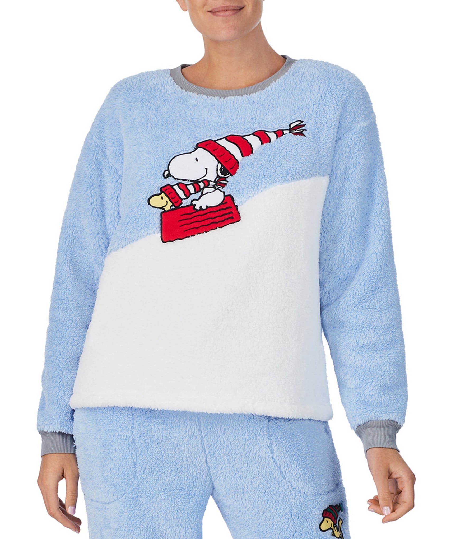 Peanuts Marl Plush Snoopy Sledding Applique Long Sleeve Round Neck  Coordinating Sleep Shirt | Dillard\'s