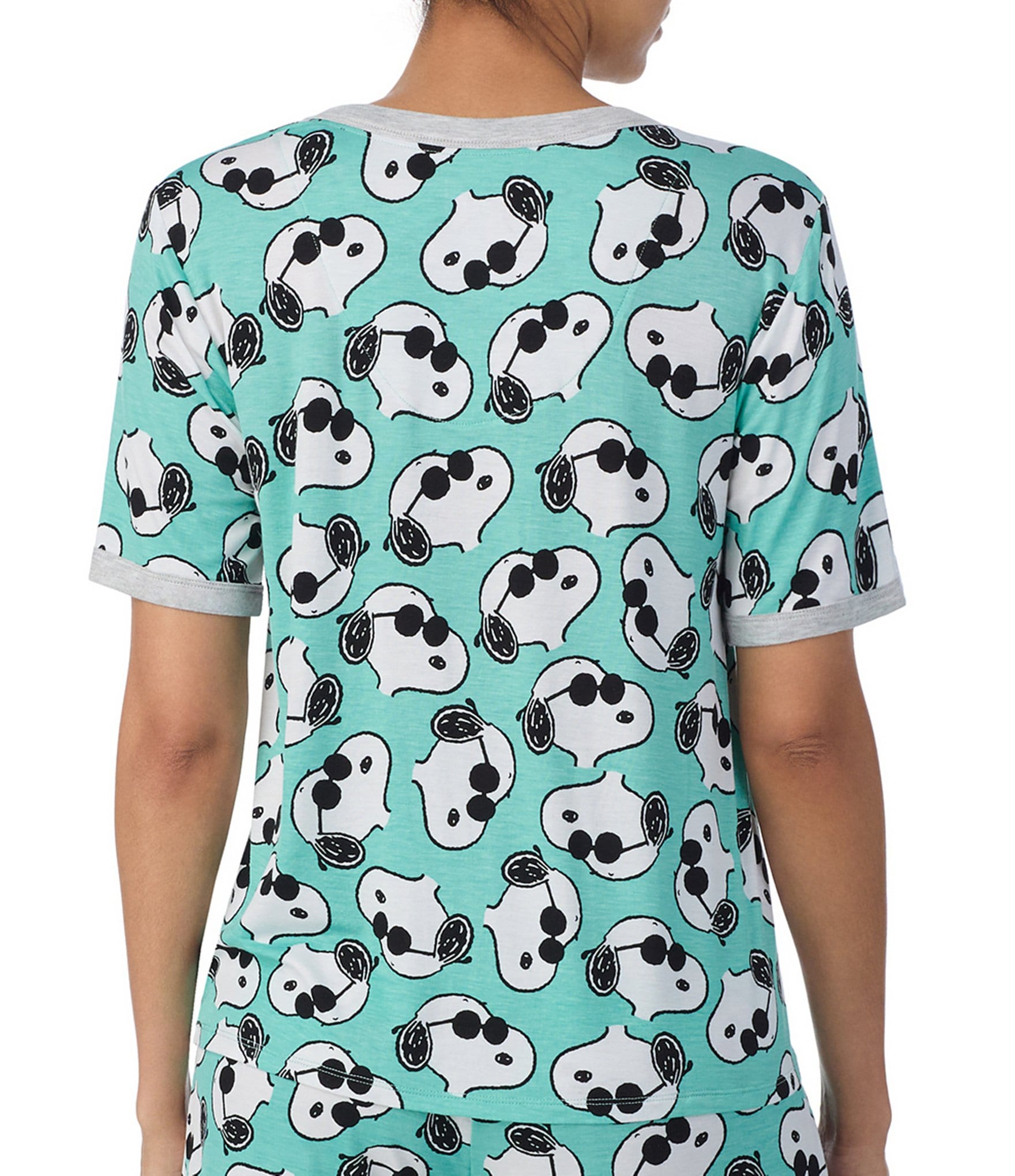 Peanuts Short Sleeve Round Neck Knit Snoopy Printed Coordinating Sleep Top