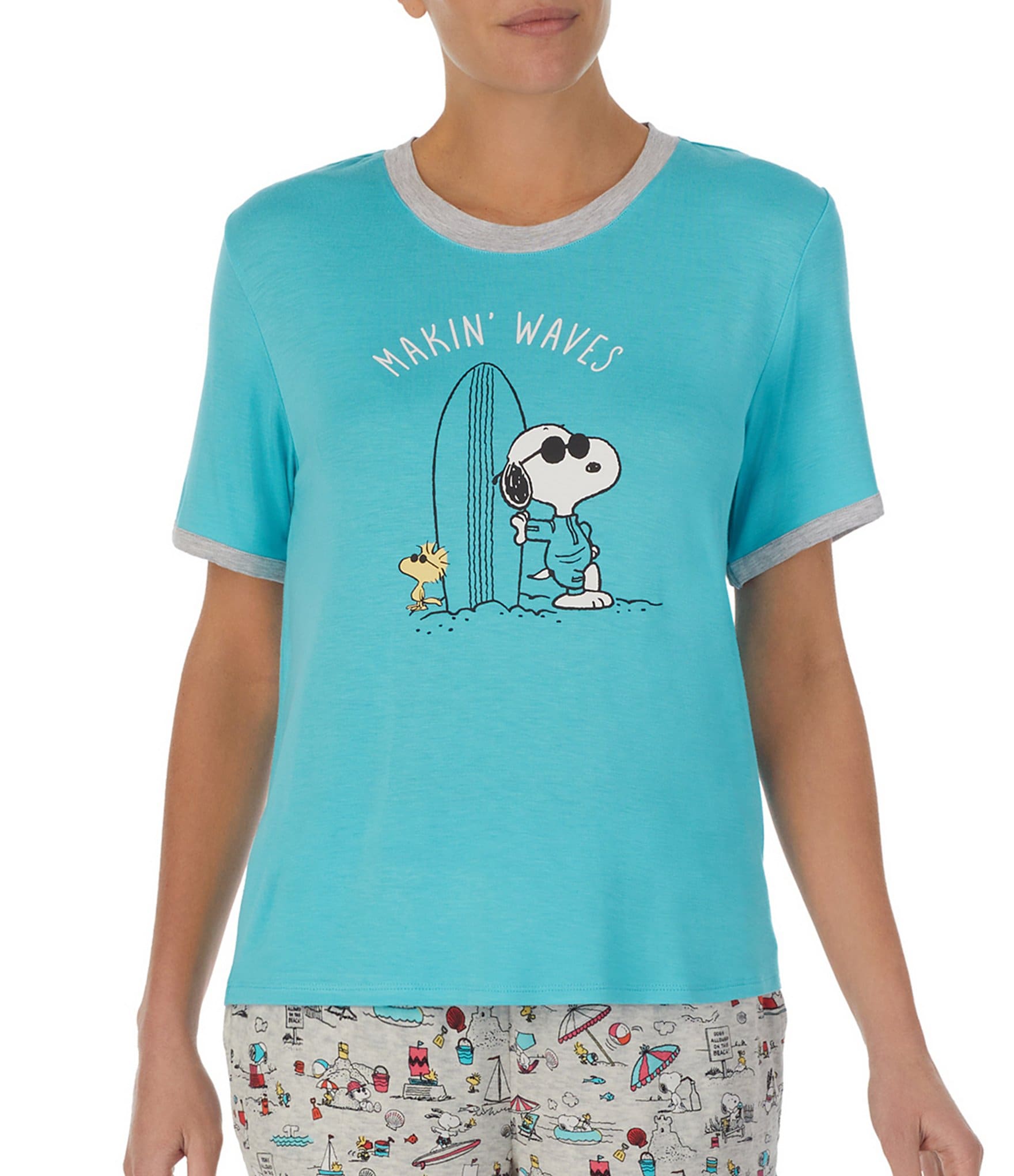 Peanuts Snoopy Solid Knit Short Sleeve #double;Makin Waves#double; Coordinating Sleep Top