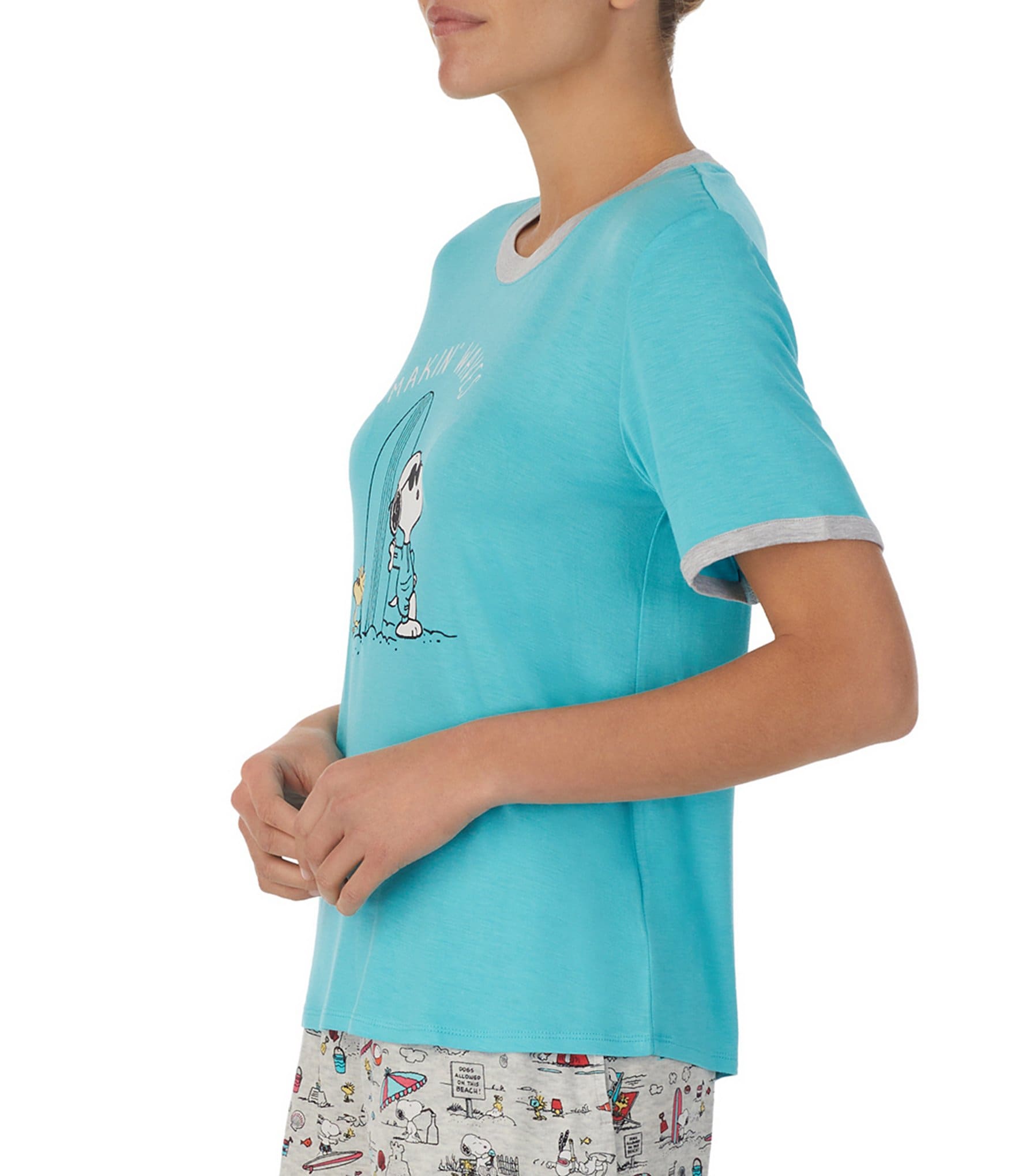 Peanuts Snoopy Solid Knit Short Sleeve #double;Makin Waves#double; Coordinating Sleep Top