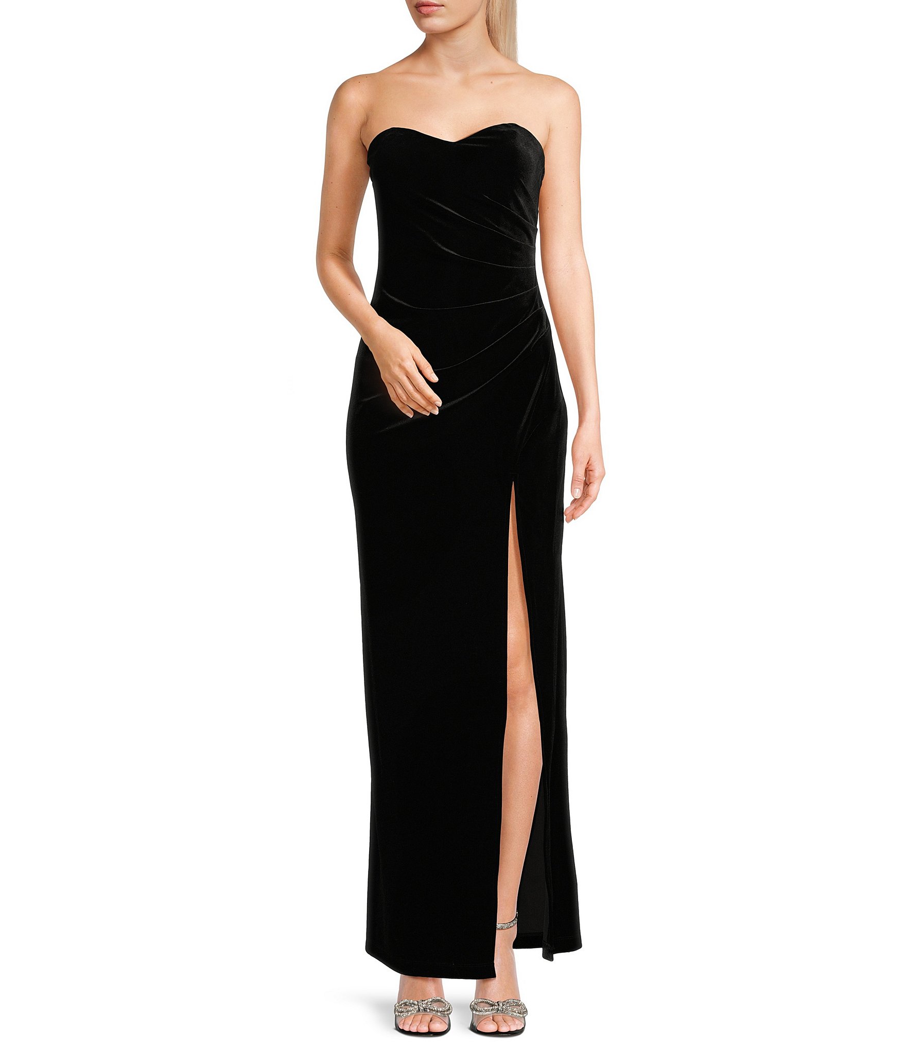 Pear Culture Strapless Ruched Velvet Long Dress | Dillard's