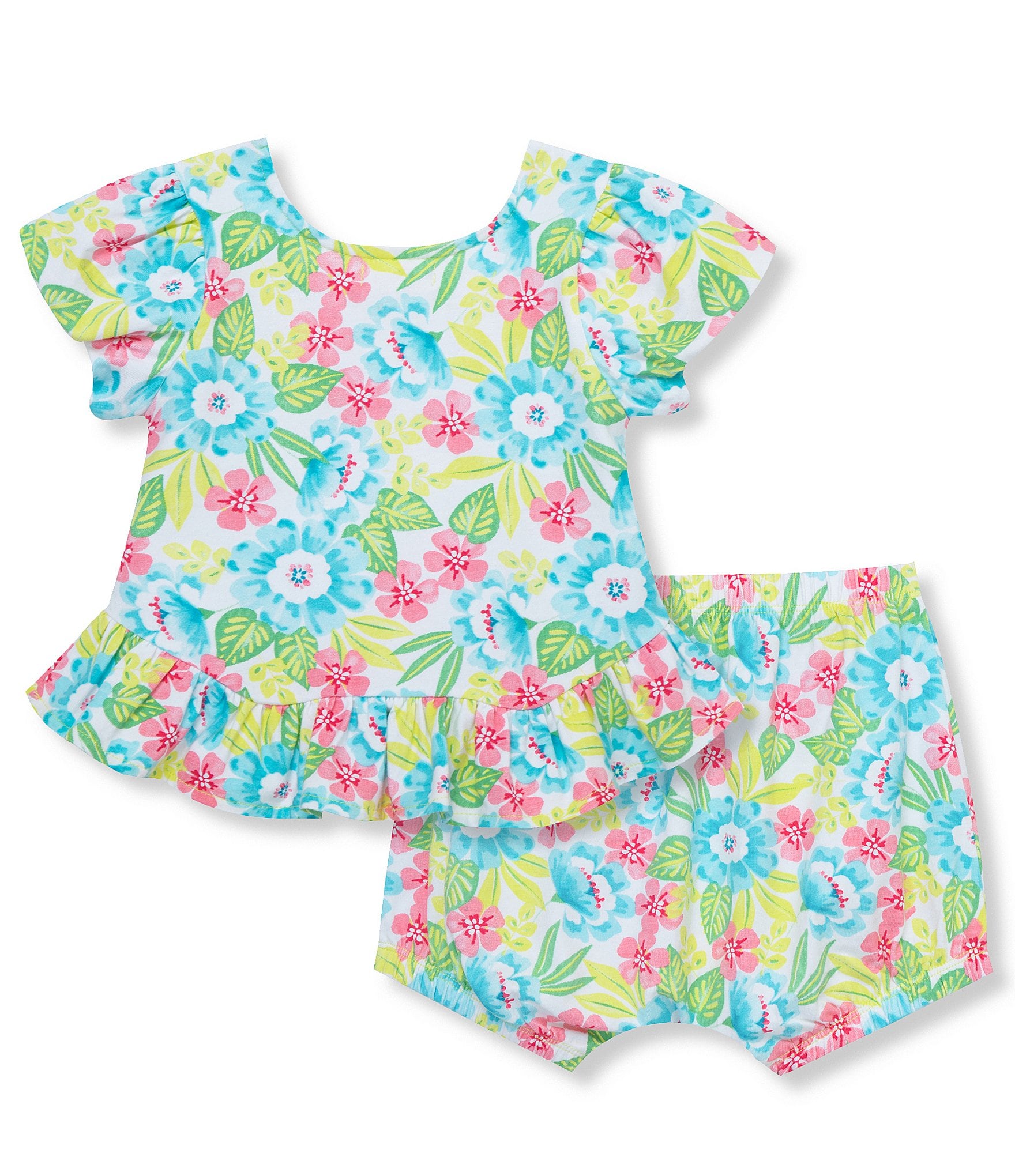 Peek Baby Girls 6-24 Months Short Sleeve Floral Printed Knit Top & Matching Shorts Set