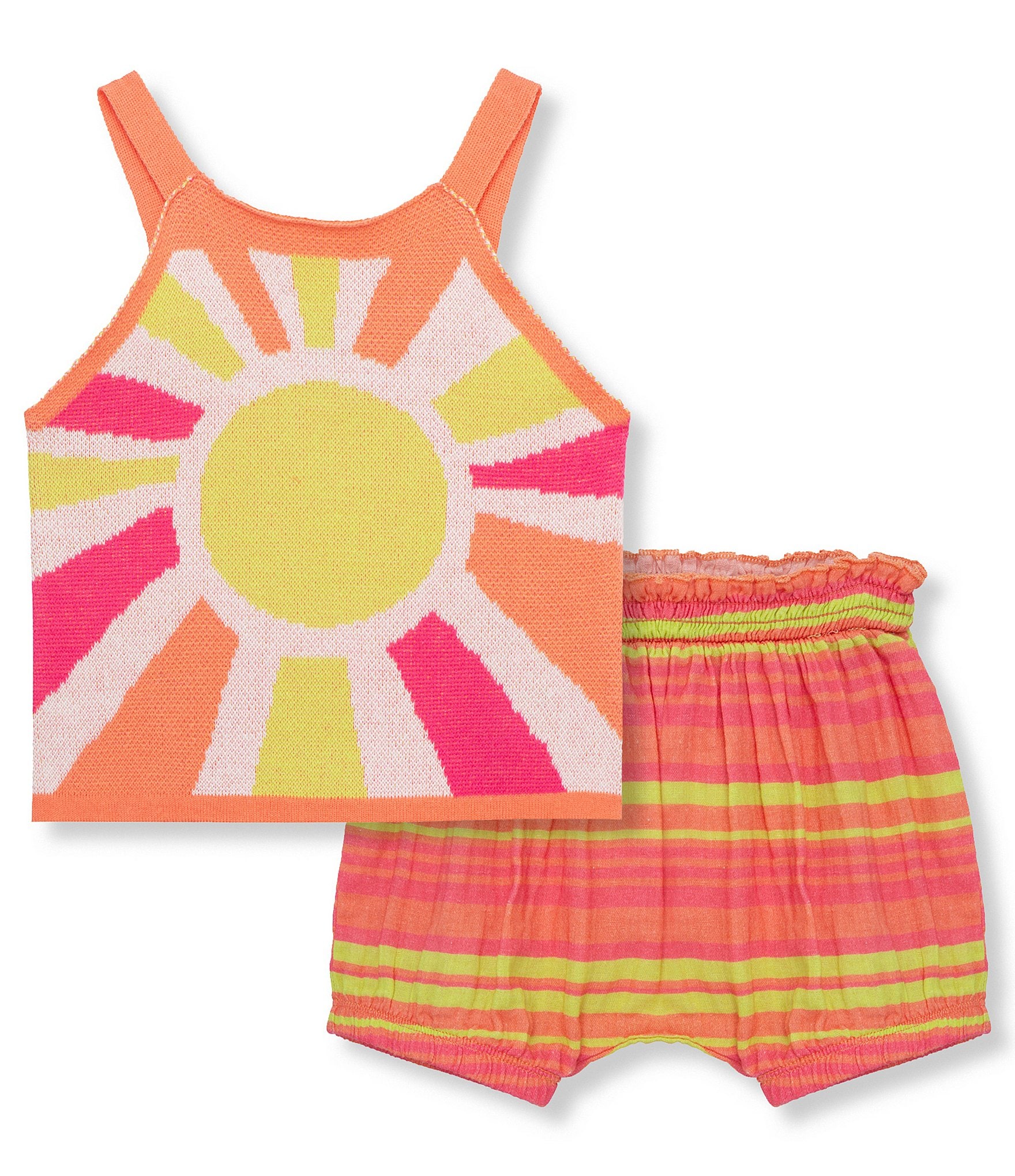 Peek Baby Girls 6-24 Months Sleeveless Sunray Sweater-Knit Halter Top & Striped Linen-Blend Shorts Set