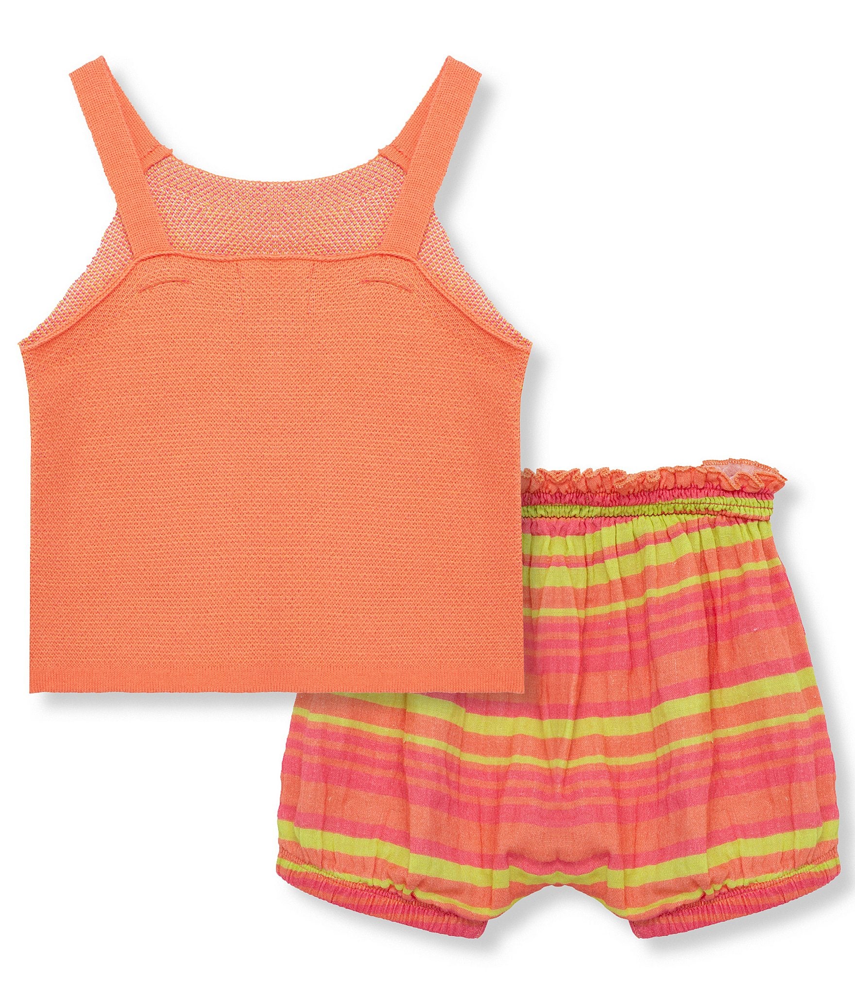 Peek Baby Girls 6-24 Months Sleeveless Sunray Sweater-Knit Halter Top & Striped Linen-Blend Shorts Set