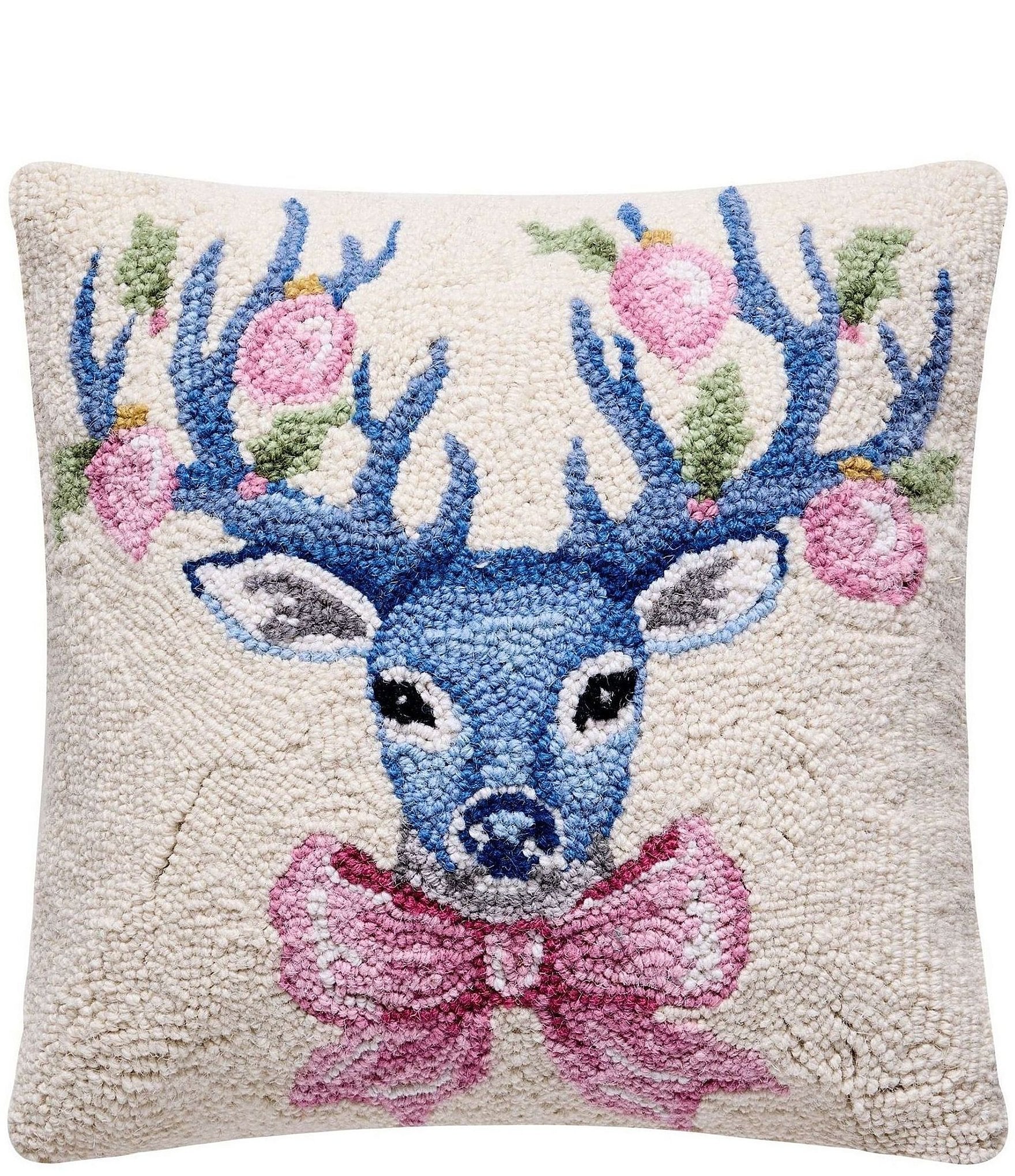 Peking Handicraft Blue Floral Deer Hook Pillow