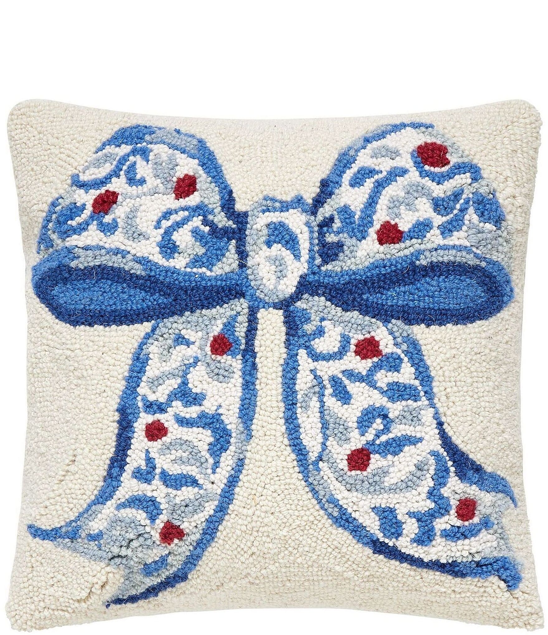 Peking Handicraft Holiday Collection Chinoiserie Bow Wool Hook Pillow