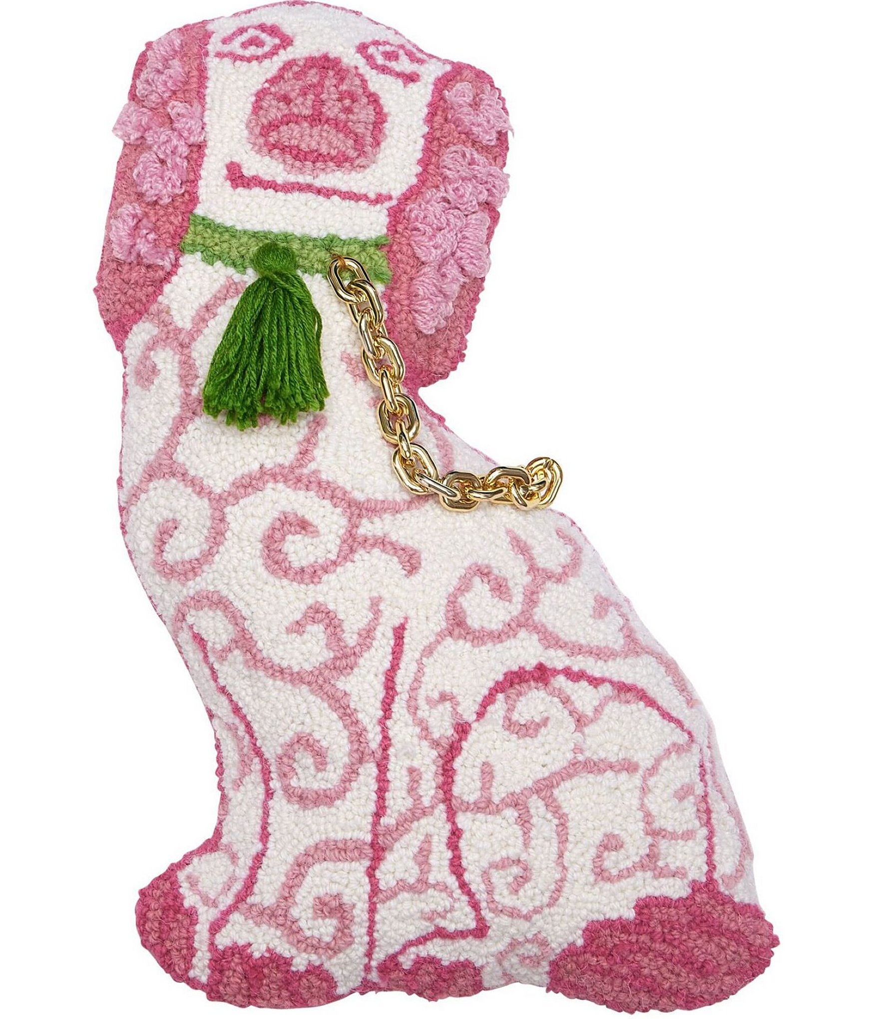 Peking Handicraft Chinoiserie Dog With Tassel Shaped Wool Hook Pillow