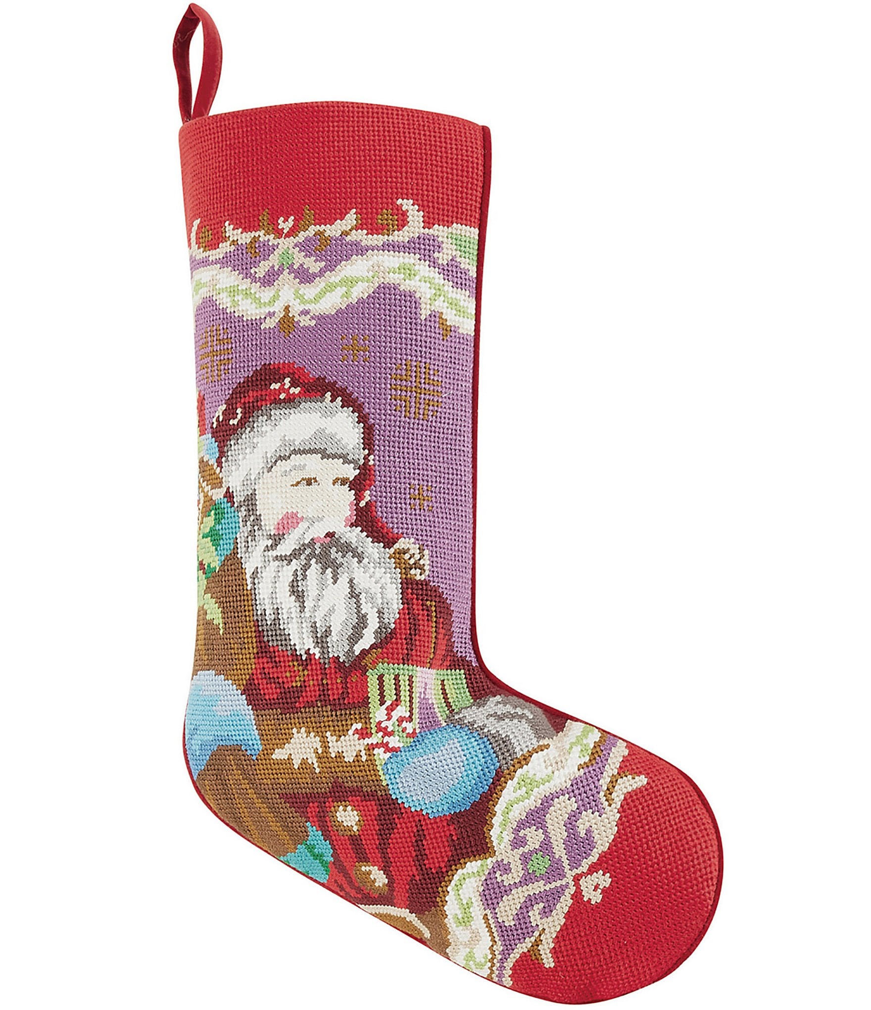 Santa with Shells Needlepoint Stocking – Coastal Style Gifts
