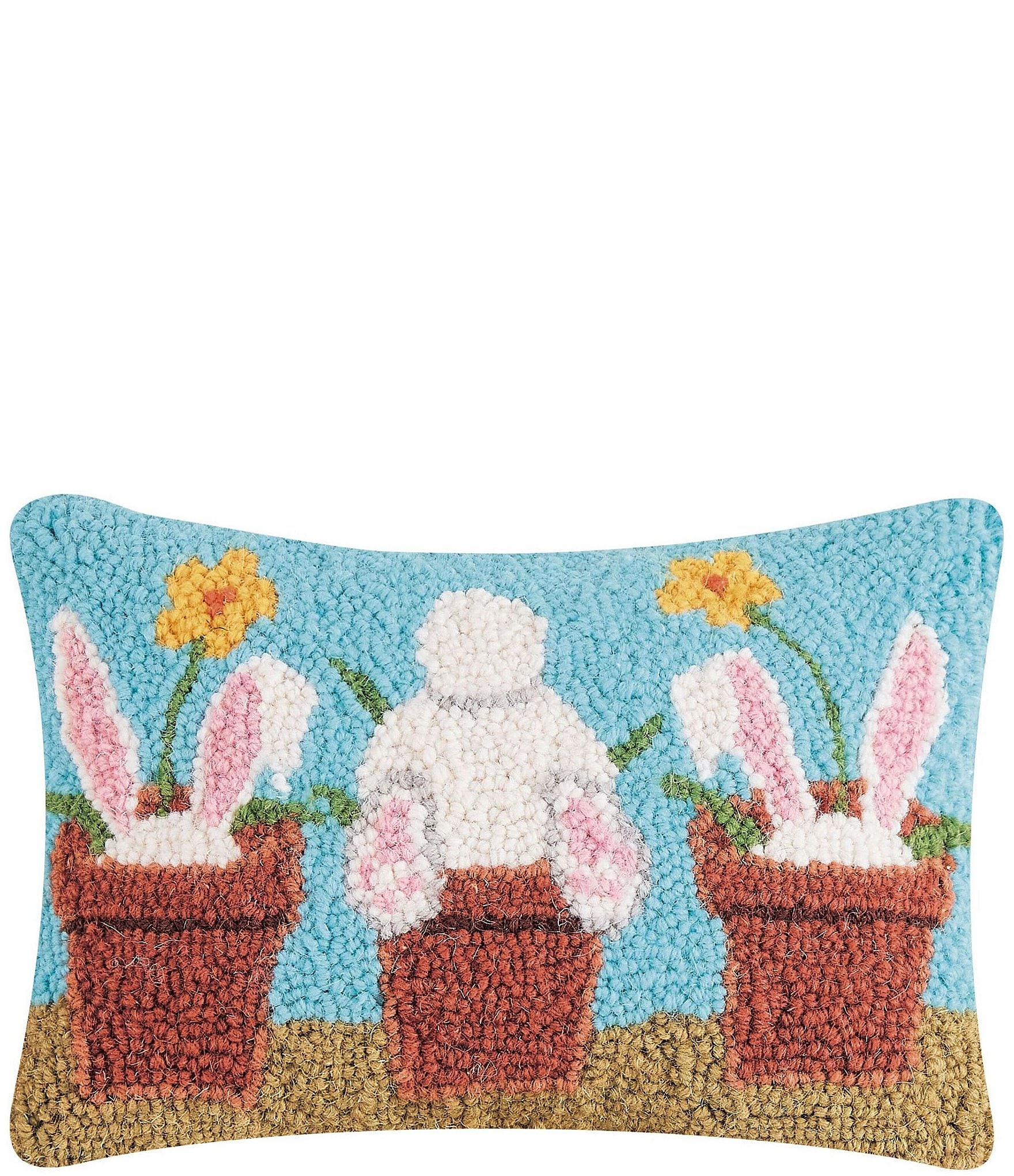 Wool Hooked Rabbit Pillow