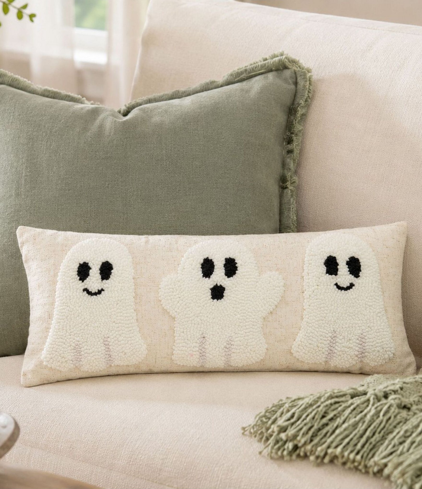 Peking Handicraft Ghost Trio Wool Hook Lumbar Pillow