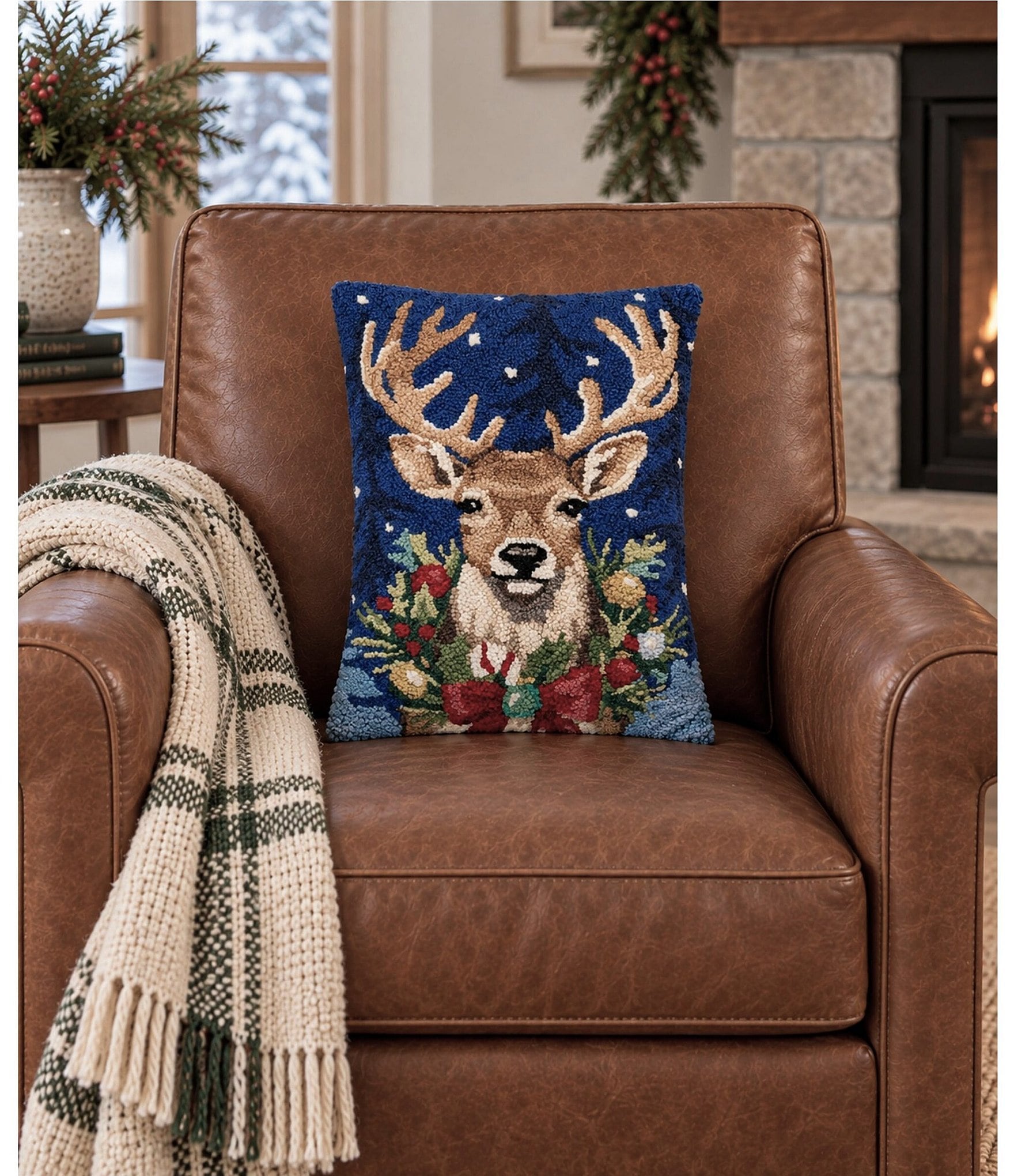 Peking Handicraft Holiday Collection Christmas Deer Wool Hook Pillow