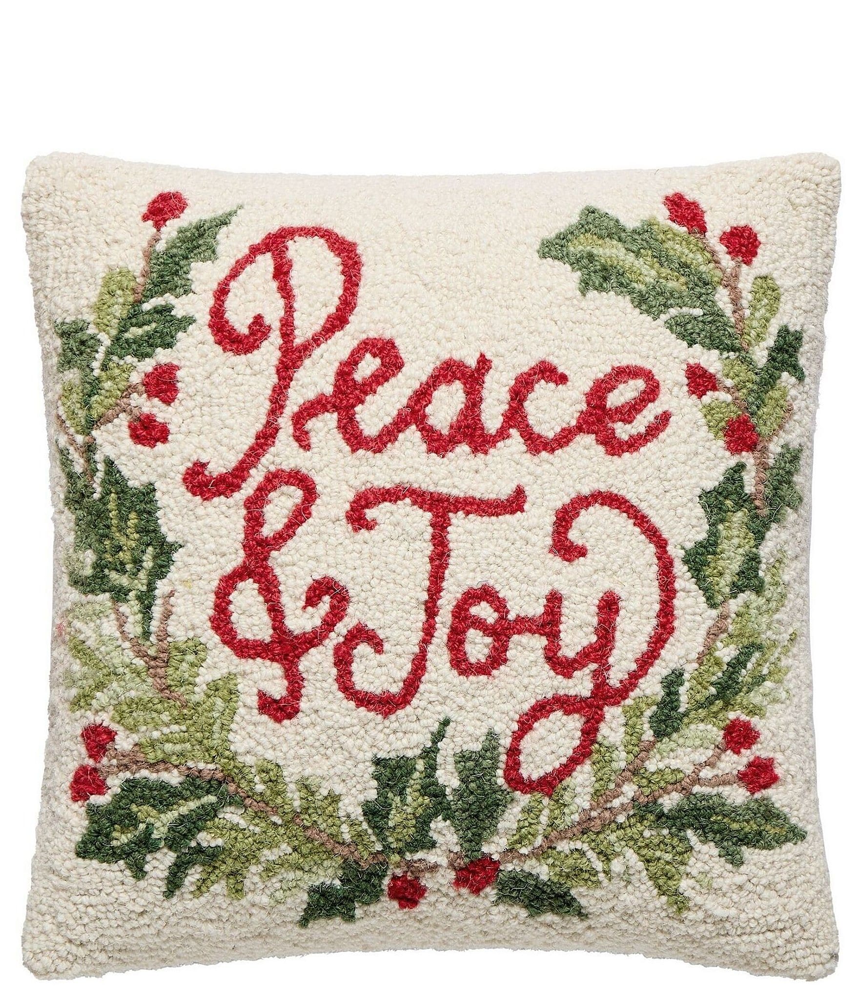 Peking Handicraft Holiday Collection Peace & Joy Wool Hook Pillow