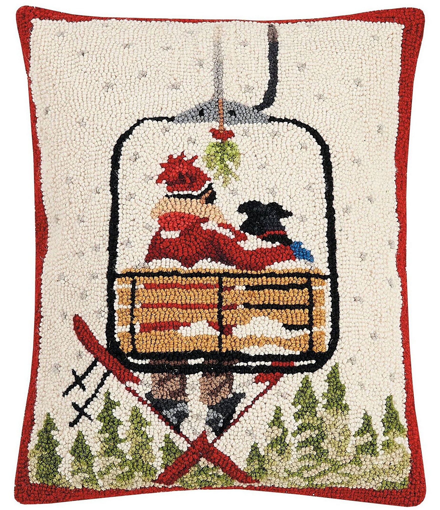 Peking Handicraft Holiday Collection Ski Lift Wool Hook Pillow