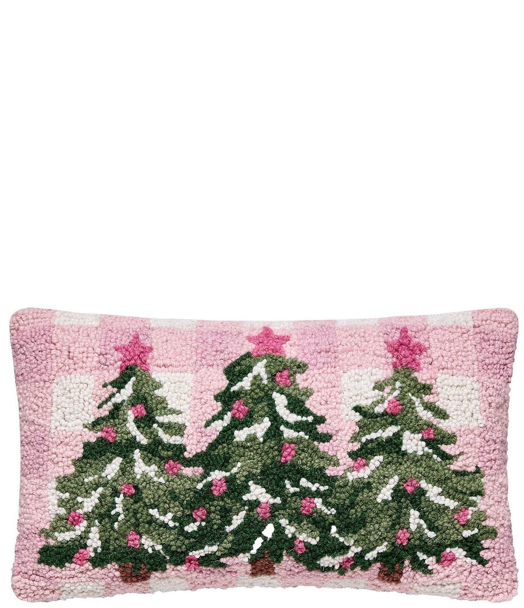 Peking Handicraft Holiday Collection Whimsy Christmas Trees Wool Hook Pillow