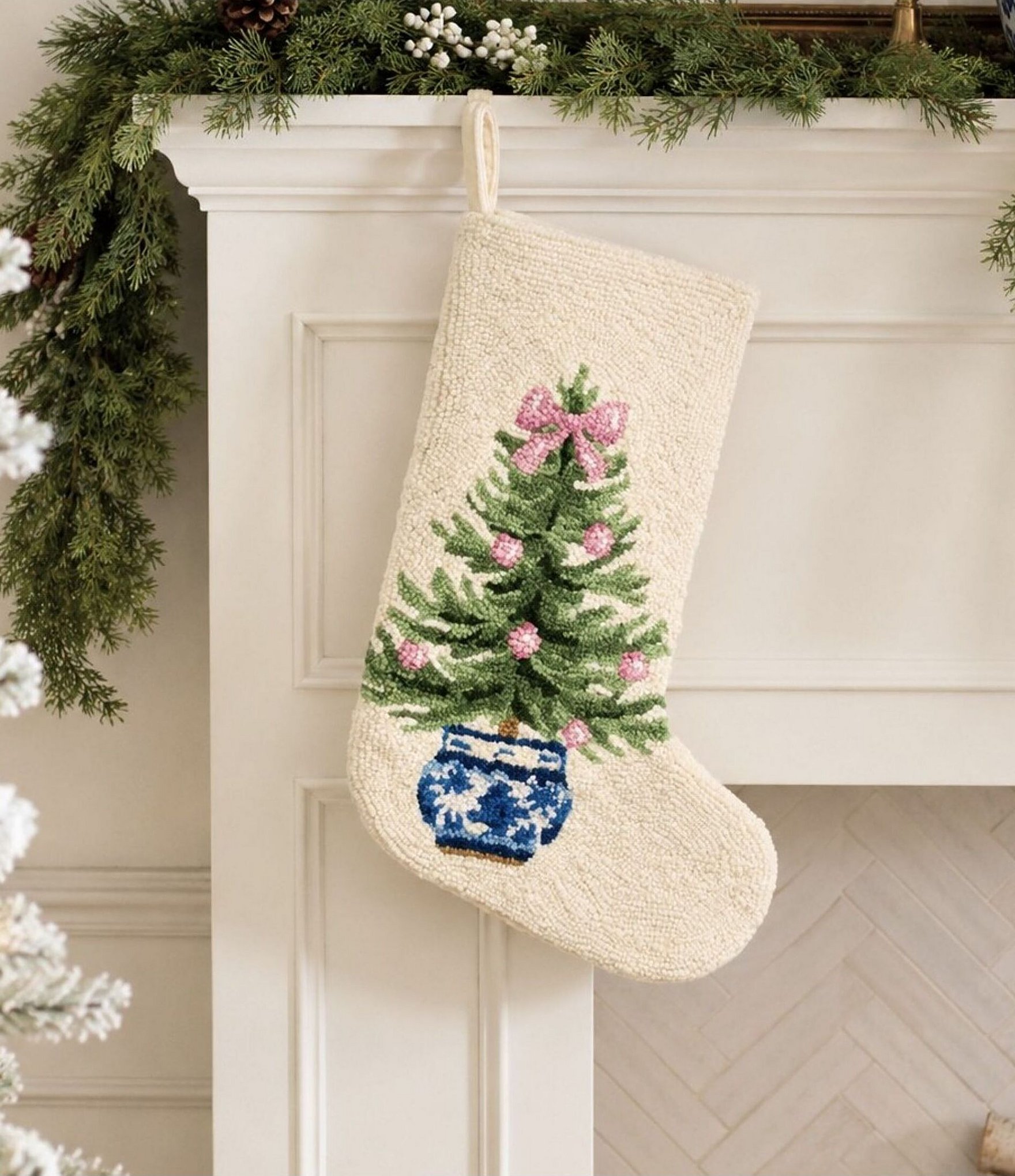 Peking Handicraft Holiday Tree Chinoiserie Wool Hook Stocking