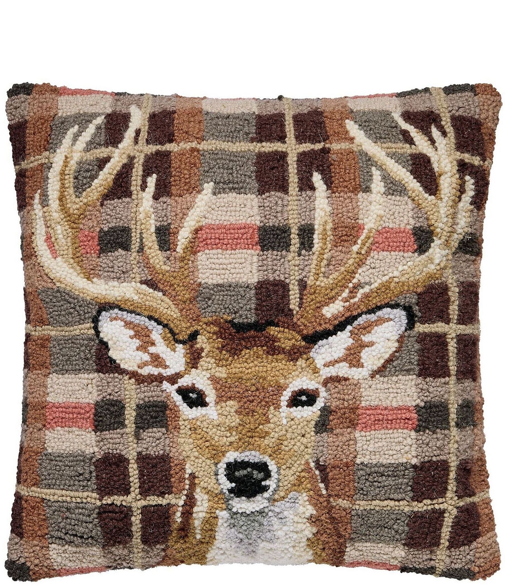 Peking Handicraft Huntsman Collection Deer Tartan Wool Hook Pillow