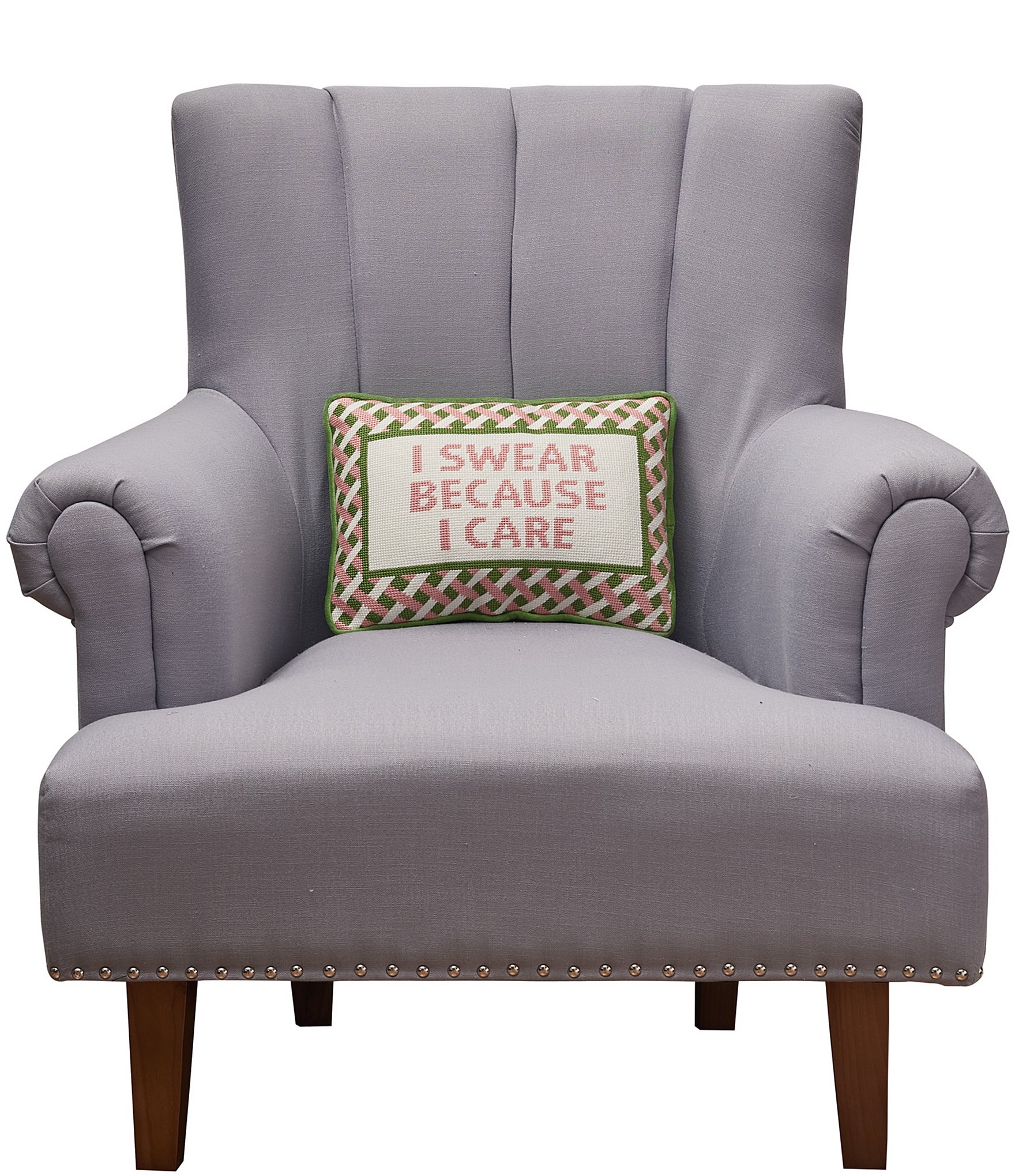 Peking Handicraft I Swear Because I Care Embroidered Needlepoint Pillow