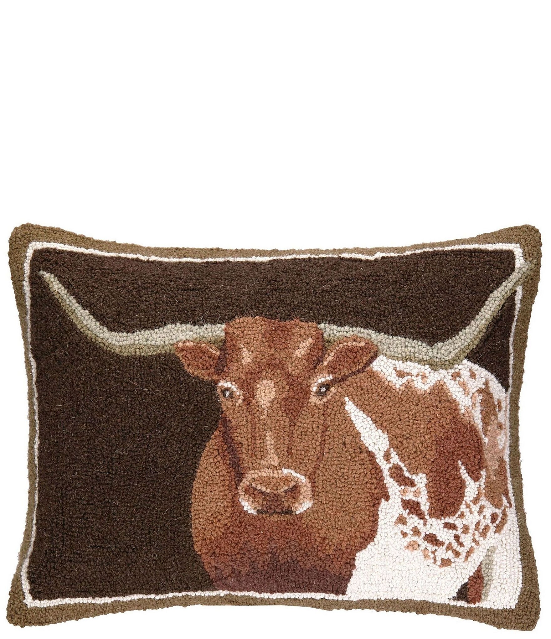 Peking Handicraft Longhorn Western Wool Hook Pillow