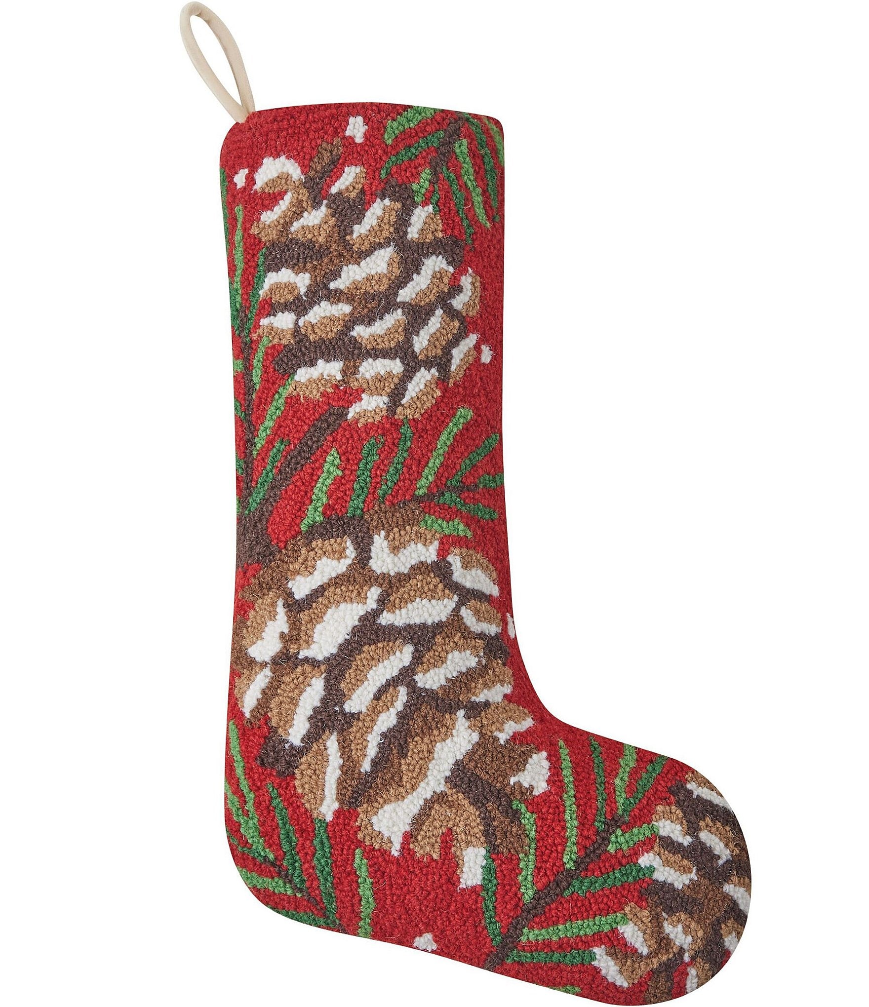 Peking Handicraft Pine Cone Wool Hooked Holiday Stocking | Dillard's