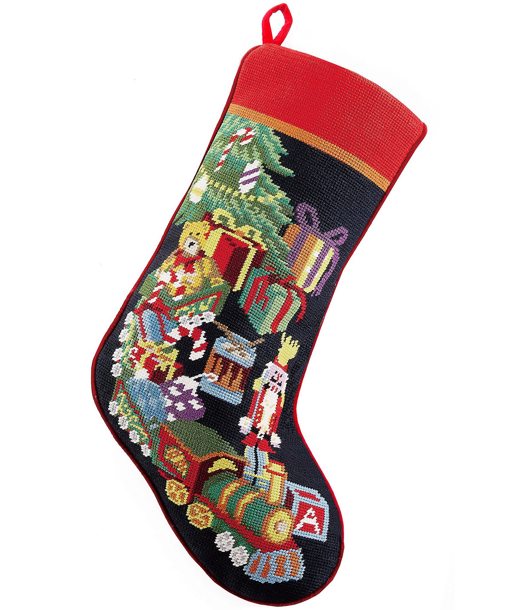 Peking Handicraft 31SJM9531NMC 11 x 18 in. Christmas Tree Embroidered Needlepoint Stocking, Red & Green