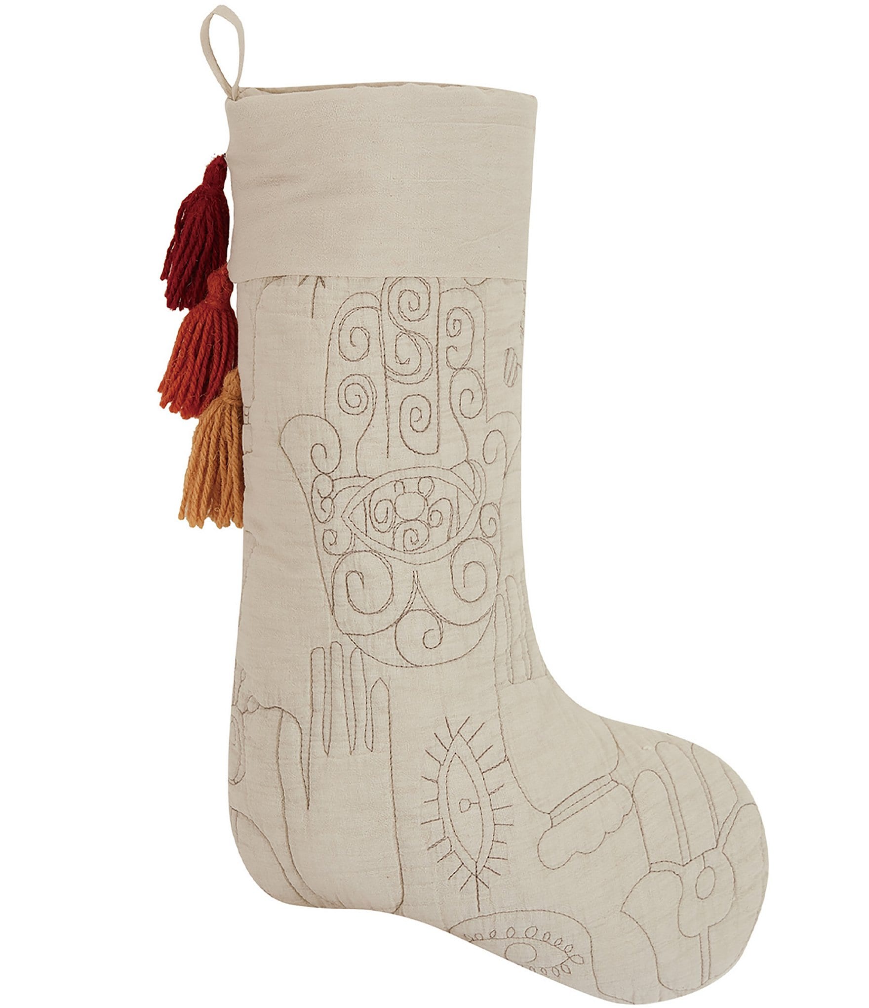 Peking Handicraft x Justina Blakeney Hamsa Quilted Stocking with Tassels