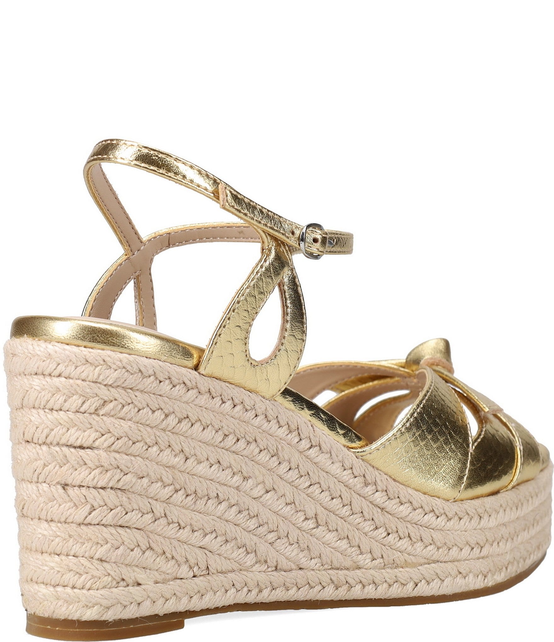 Pelle Moda Elbie Snake Embossed Metallic Leather Bow Platform Espadrille Wedge Sandals